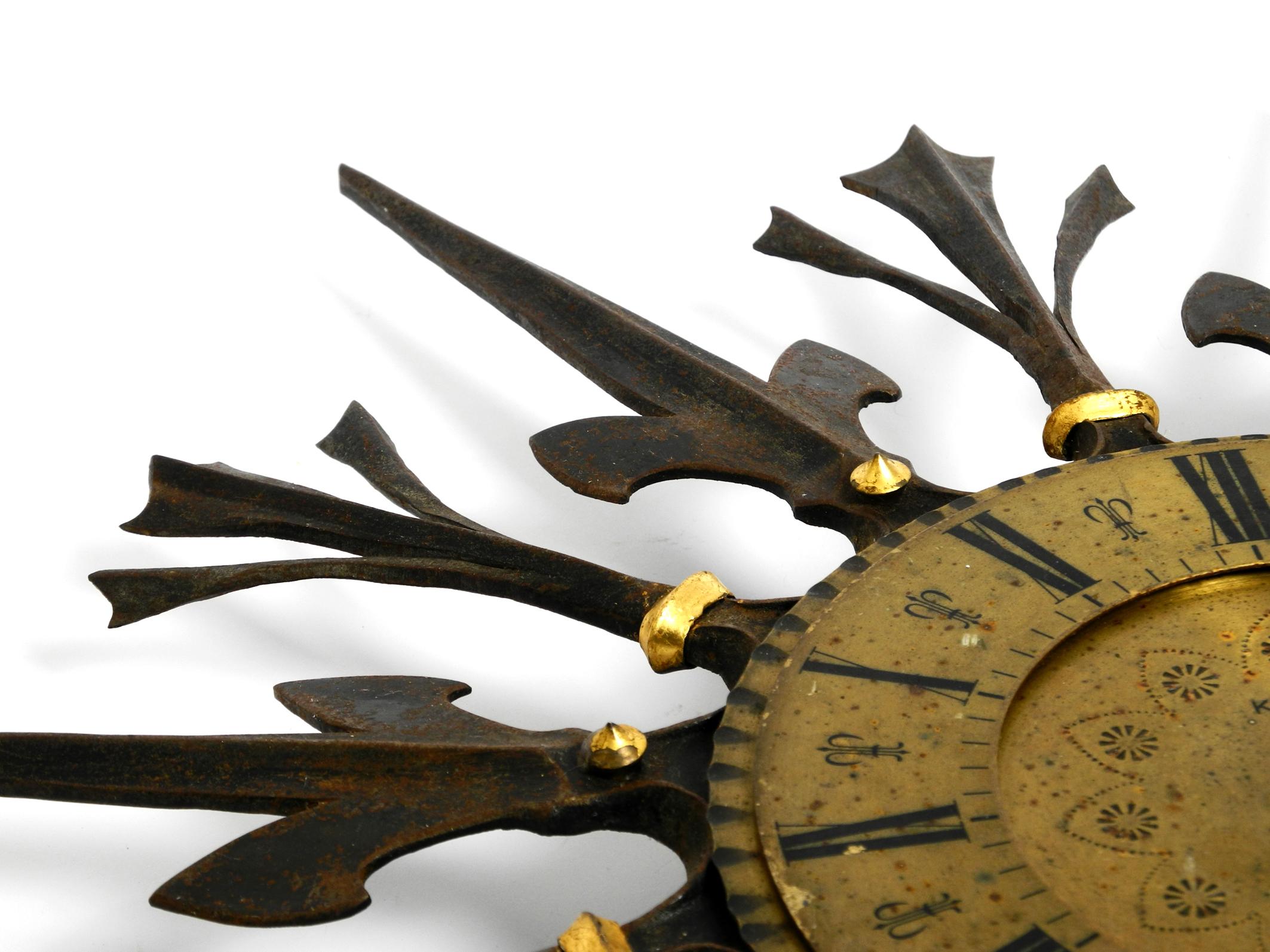 Huge, Heavy, Unusual 60s Sunburst Wall Clock Made of Wrought Iron by Kienzle 6
