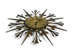 Huge, Heavy, Unusual 60s Sunburst Wall Clock Made of Wrought Iron by Kienzle