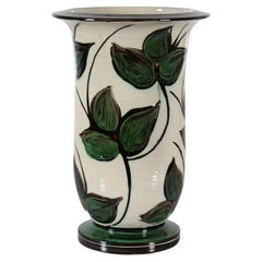 Huge Herman A Kähler Ceramic Floor Vase with Green Leaves, Early 20th Century