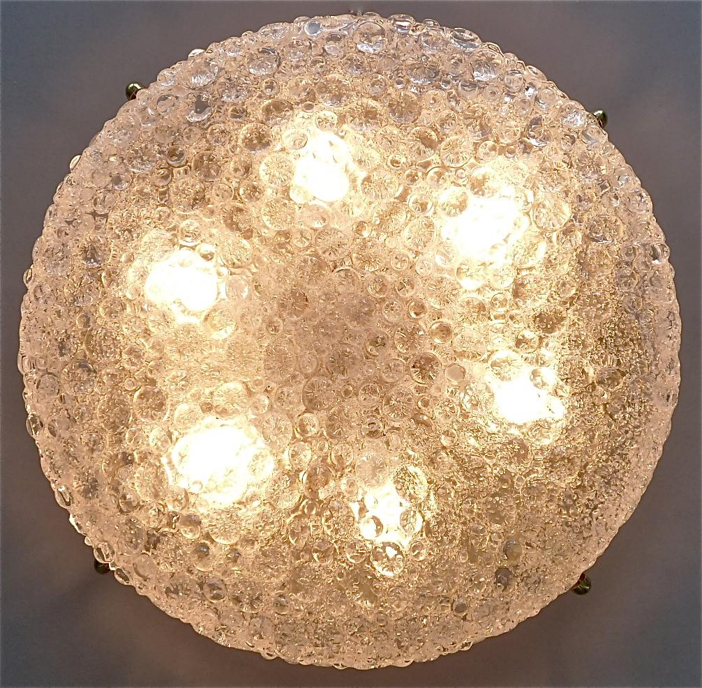 Huge Hillebrand Brass Textured Murano Glass Flush Mount Light Venini Style 1960s 3