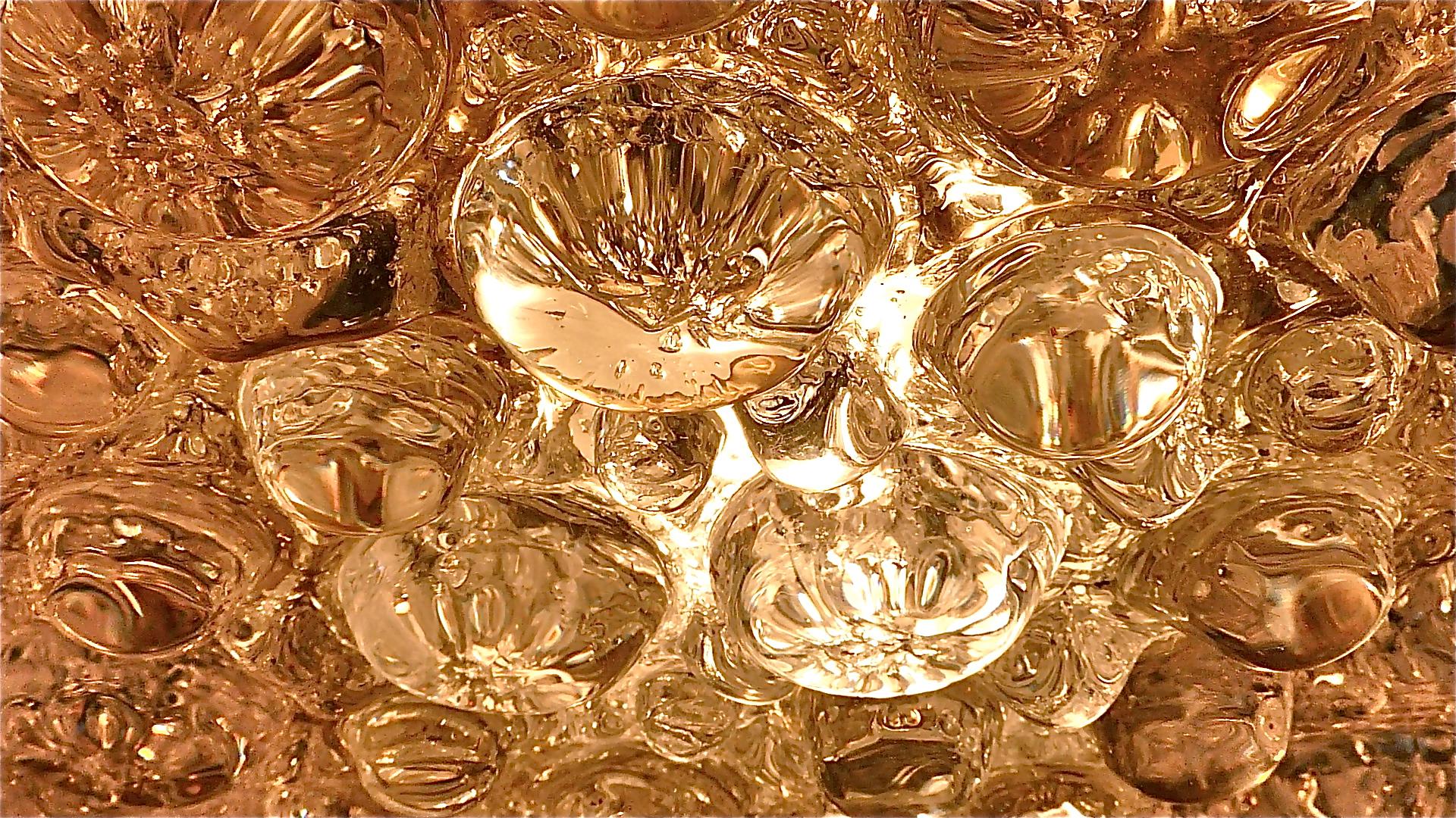 Huge Hillebrand Brass Textured Murano Glass Flush Mount Light Venini Style 1960s 4