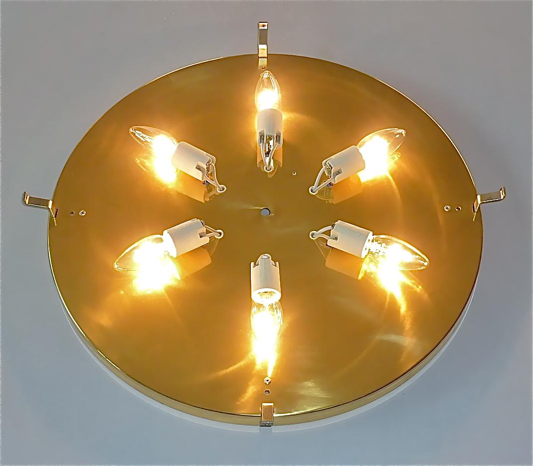 Huge Hillebrand Brass Textured Murano Glass Flush Mount Light Venini Style 1960s For Sale 4