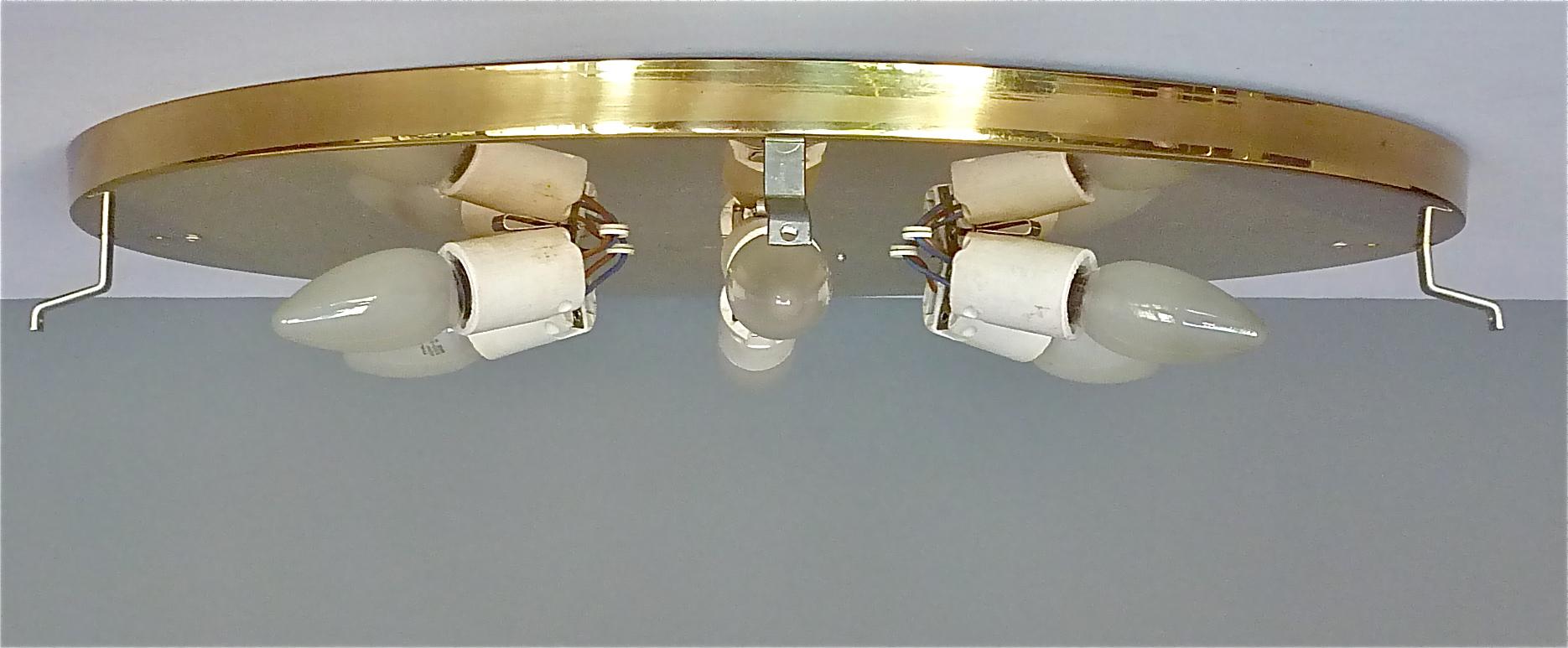 Huge Hillebrand Brass Textured Murano Glass Flush Mount Light Venini Style 1960s 9