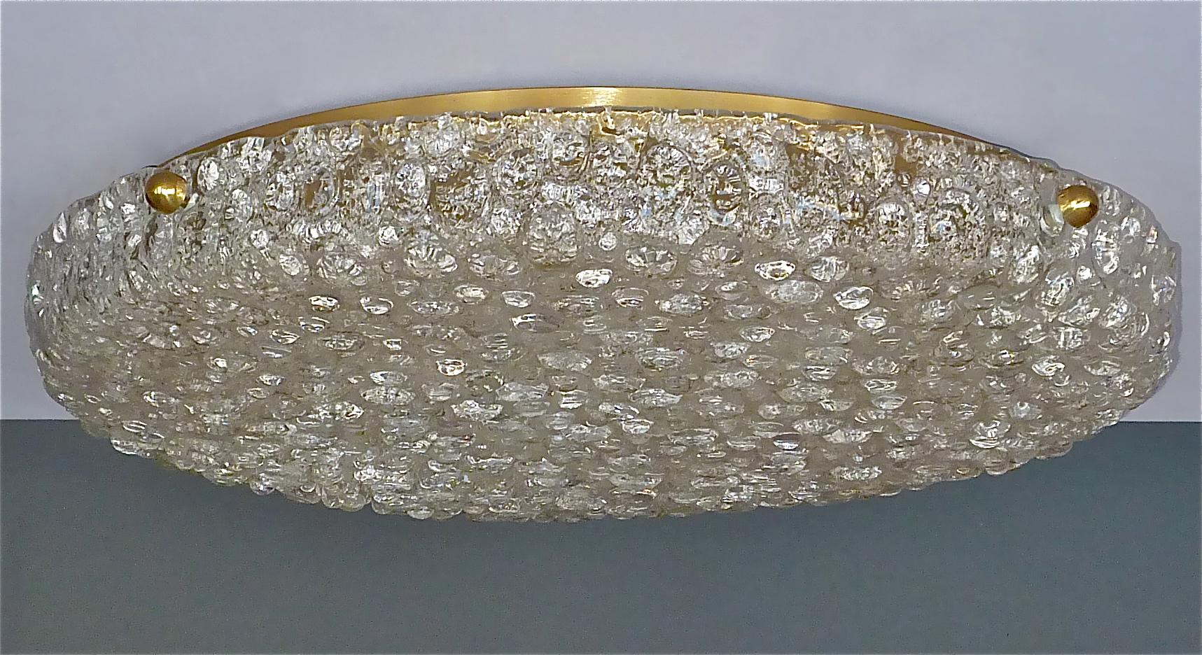 Huge Hillebrand Brass Textured Murano Glass Flush Mount Light Venini Style 1960s 12