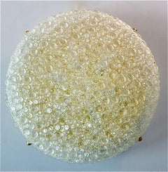 Huge Hillebrand Brass Textured Murano Glass Flush Mount Light Venini Style 1960s