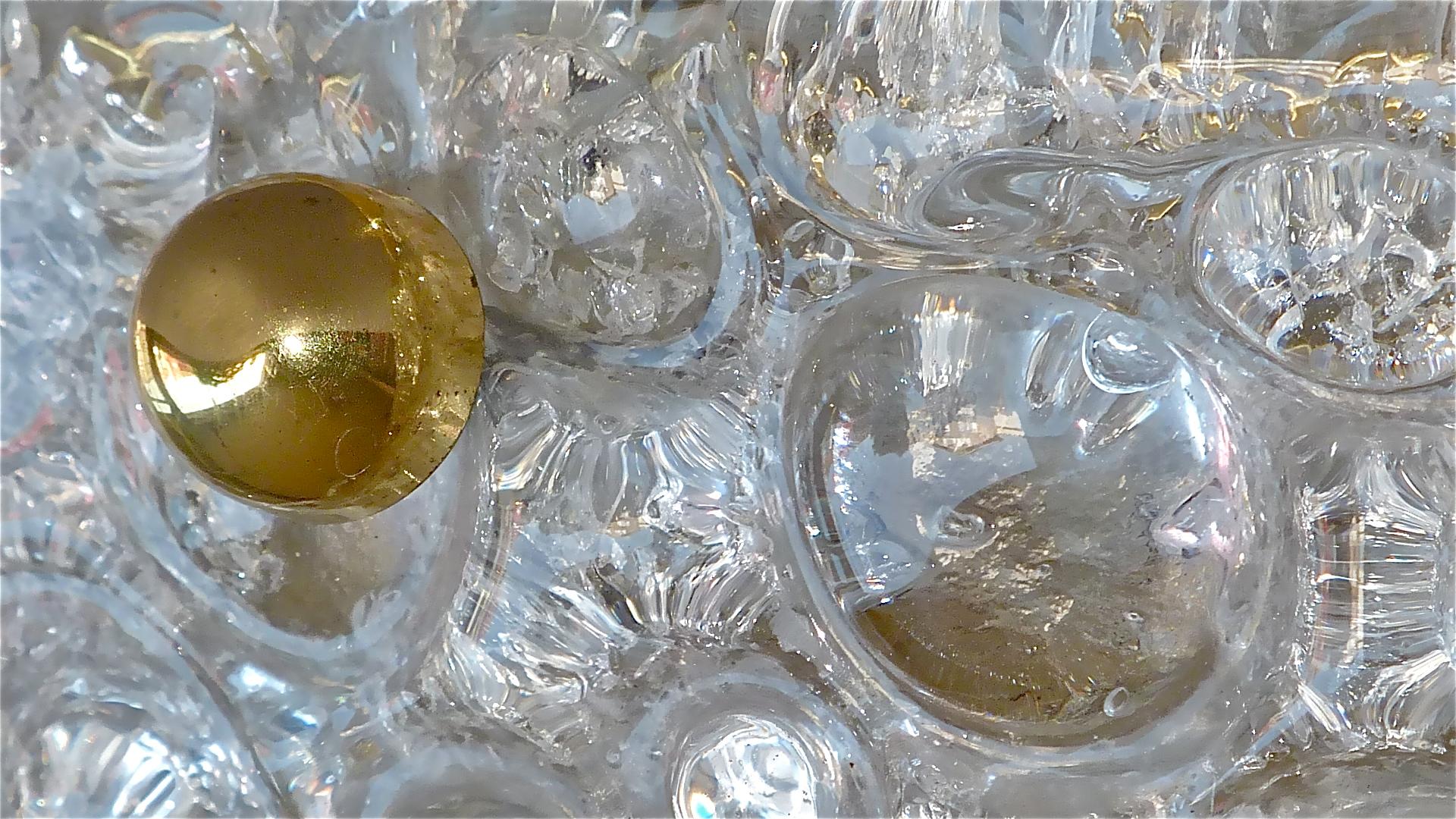 Hand-Crafted Huge Hillebrand Brass Textured Murano Glass Flush Mount Light Venini Style 1960s
