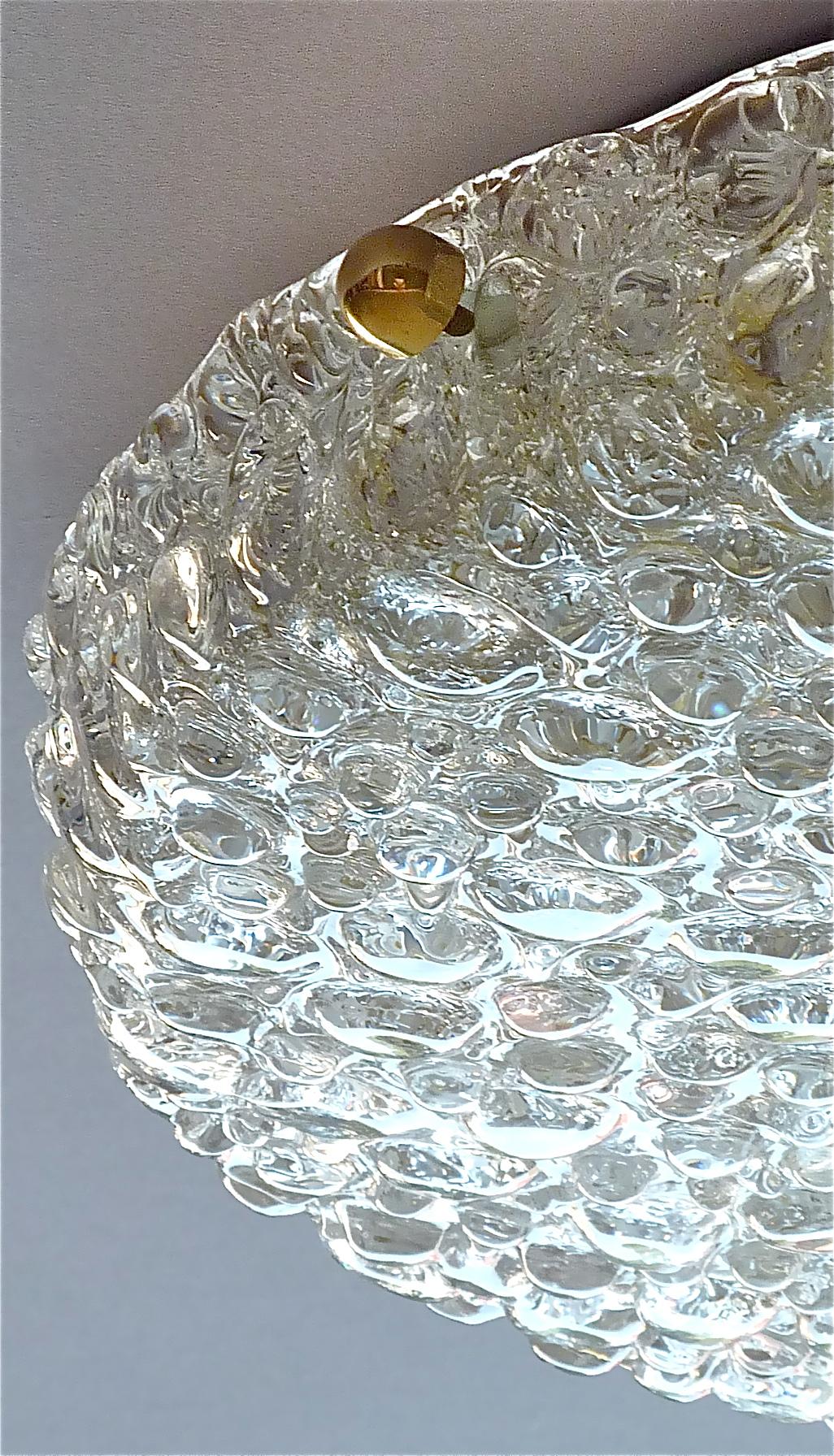 Huge Hillebrand Brass Textured Murano Glass Flush Mount Light Venini Style 1960s In Good Condition For Sale In Nierstein am Rhein, DE