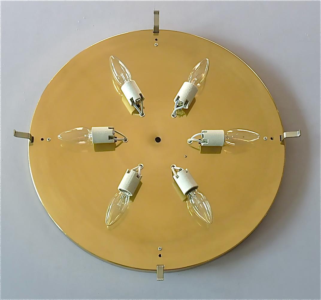 Huge Hillebrand Brass Textured Murano Glass Flush Mount Light Venini Style 1960s For Sale 2