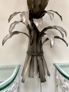Huge Hollywood Regency Silver Metal Palm Tree Sconce Wall Light