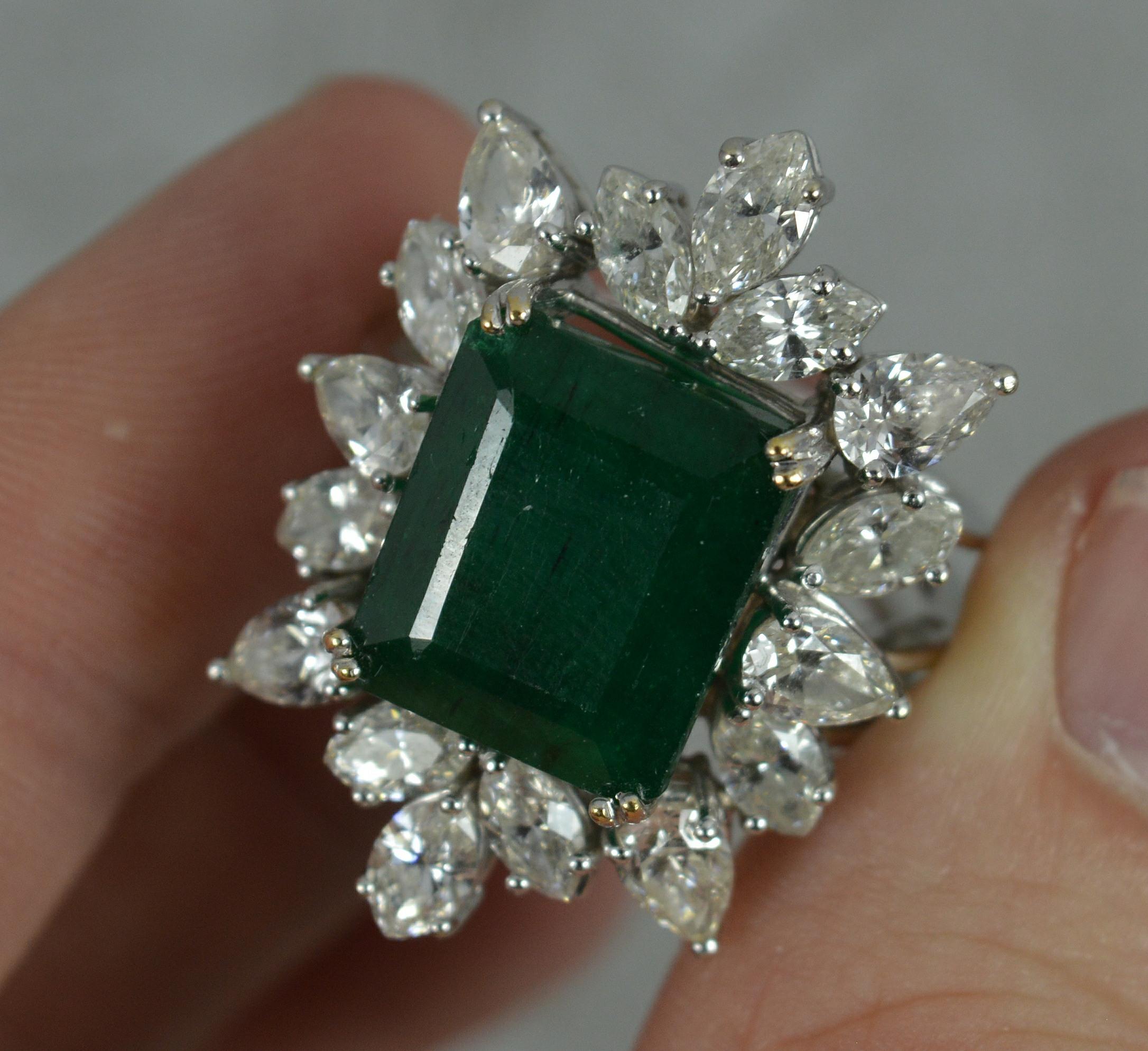 Huge Impressive Emerald and 4.6 Carat Diamond 18ct White Gold Cluster Ring 1