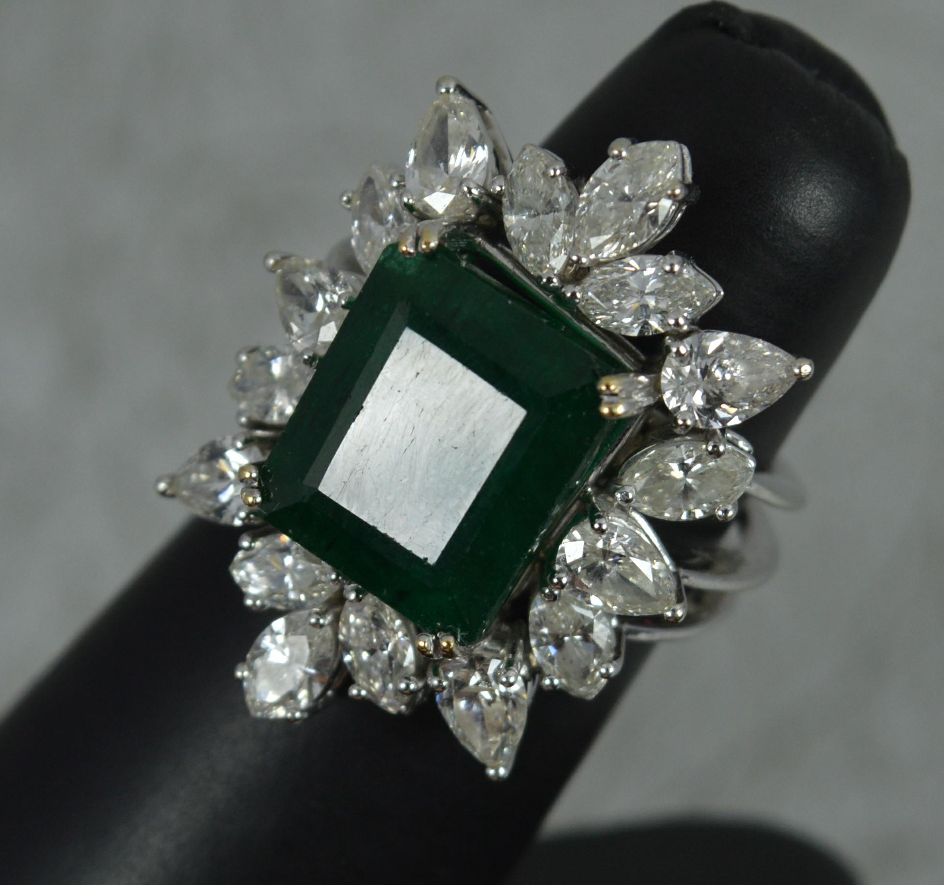 Huge Impressive Emerald and 4.6 Carat Diamond 18ct White Gold Cluster Ring 2
