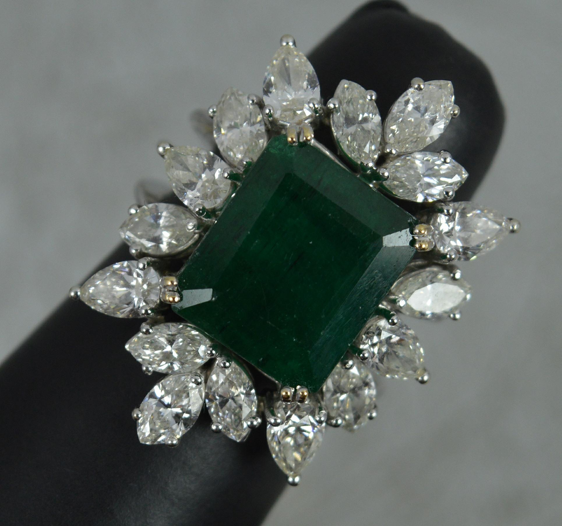 Huge Impressive Emerald and 4.6 Carat Diamond 18ct White Gold Cluster Ring 3