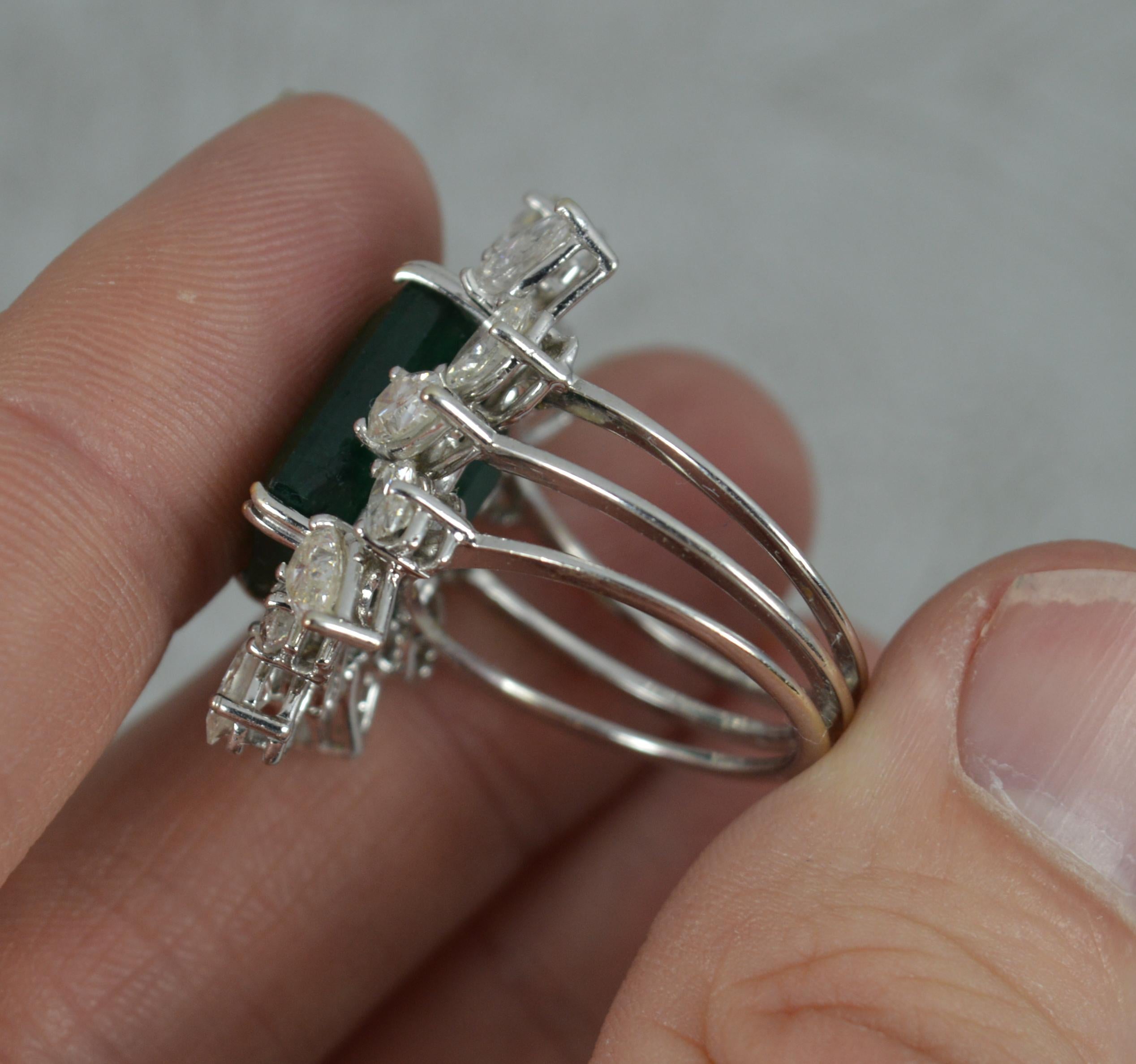 Contemporary Huge Impressive Emerald and 4.6 Carat Diamond 18ct White Gold Cluster Ring