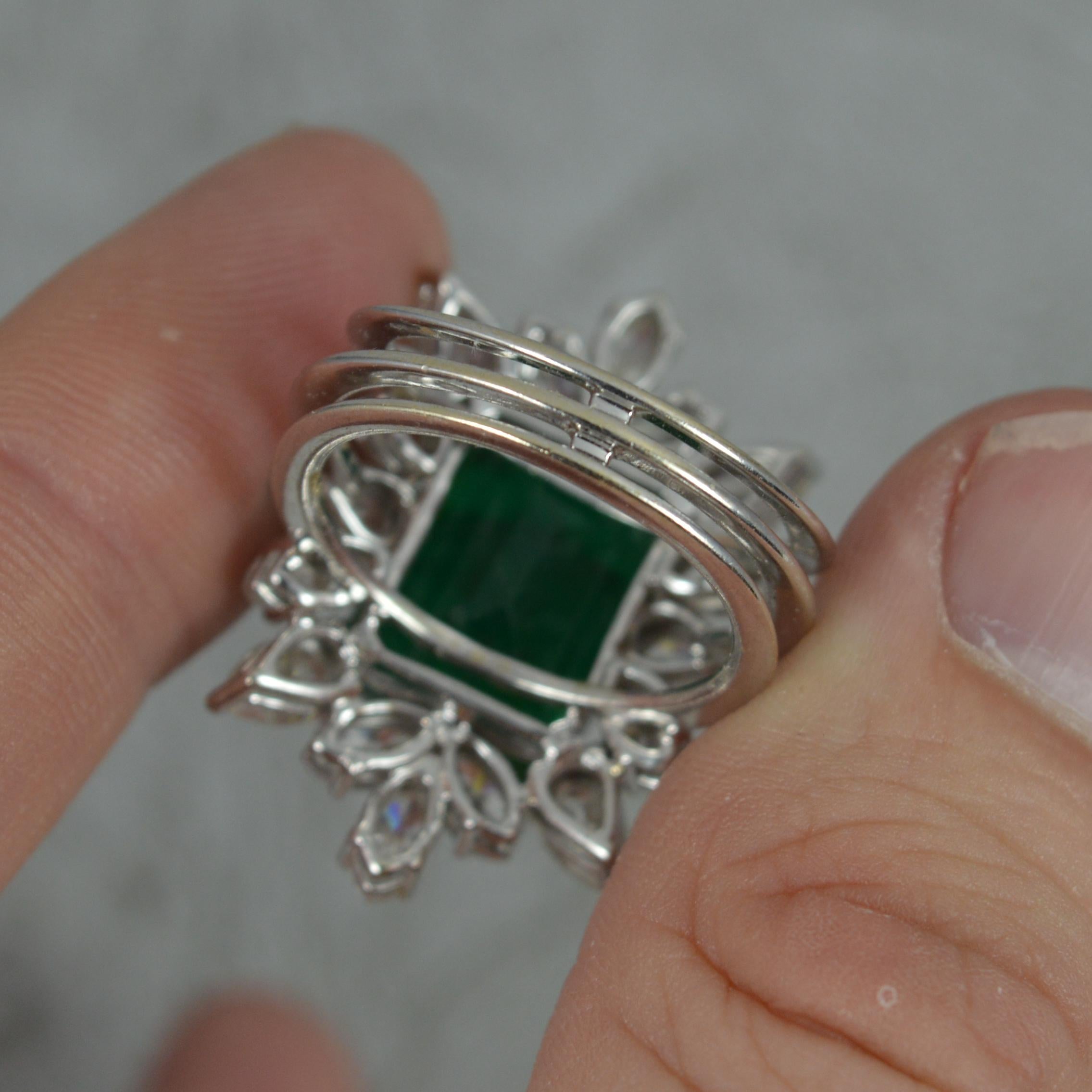 Emerald Cut Huge Impressive Emerald and 4.6 Carat Diamond 18ct White Gold Cluster Ring