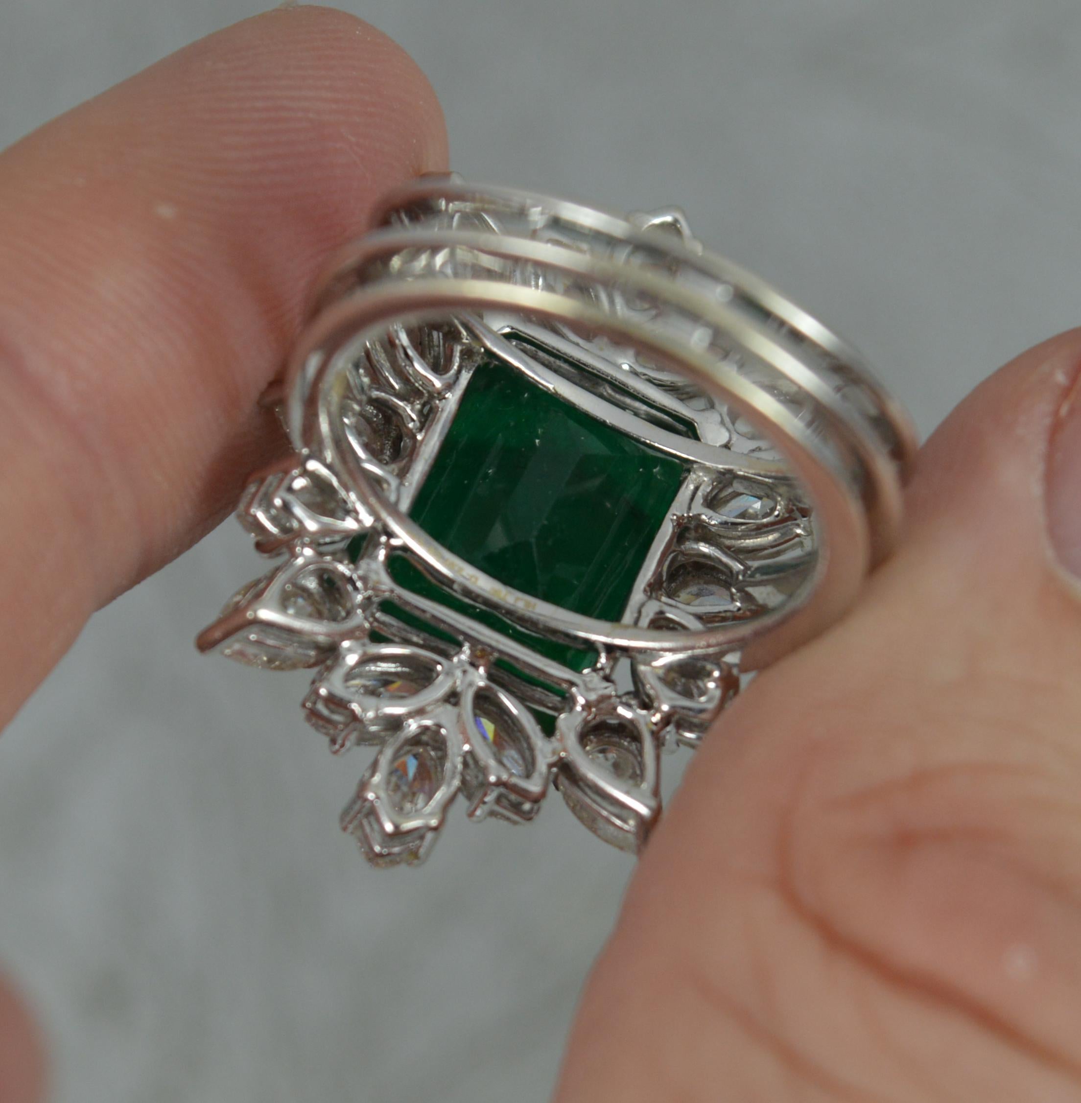 Huge Impressive Emerald and 4.6 Carat Diamond 18ct White Gold Cluster Ring In Excellent Condition In St Helens, GB