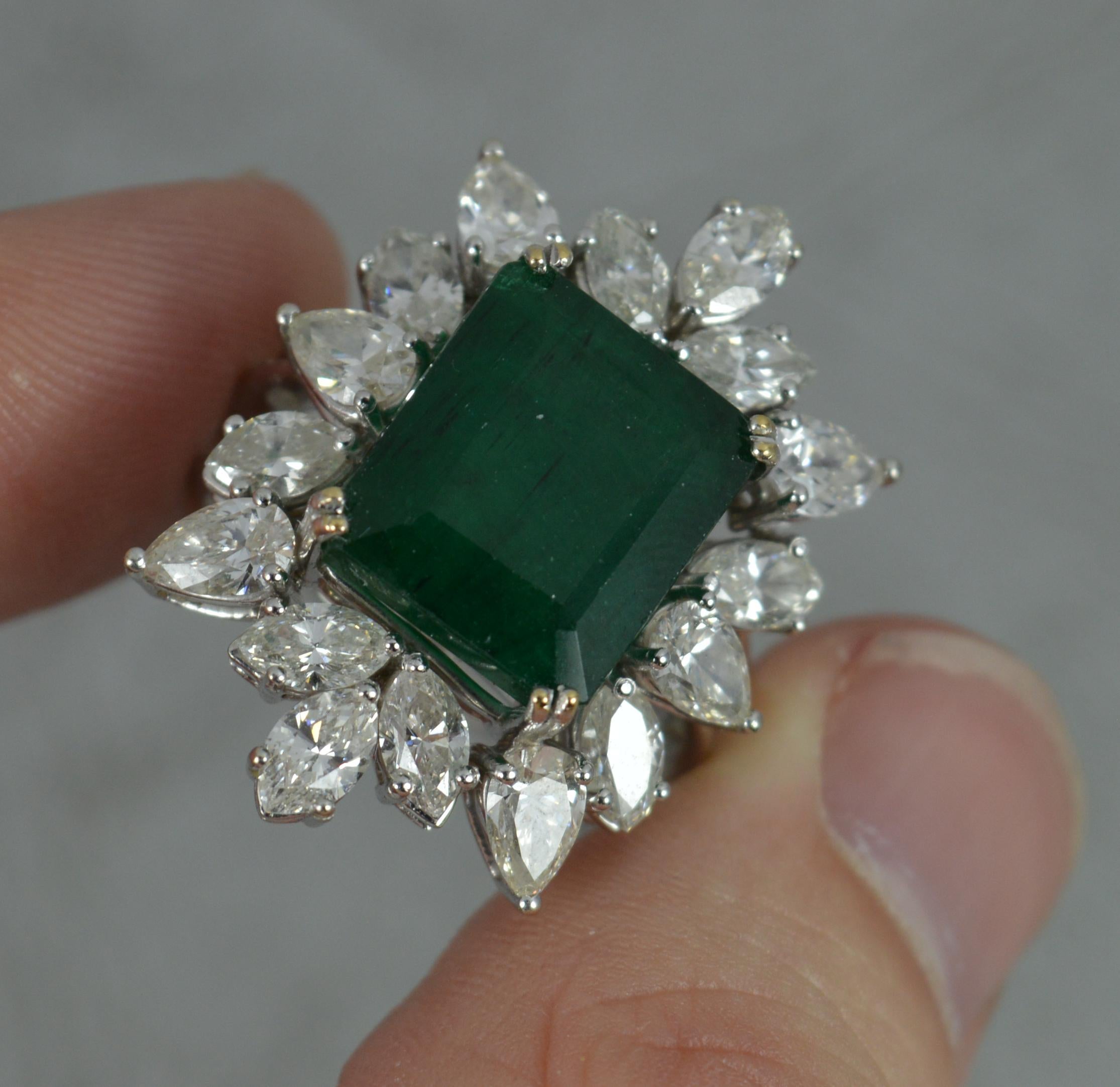 Women's Huge Impressive Emerald and 4.6 Carat Diamond 18ct White Gold Cluster Ring