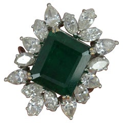 Huge Impressive Emerald and 4.6 Carat Diamond 18ct White Gold Cluster Ring