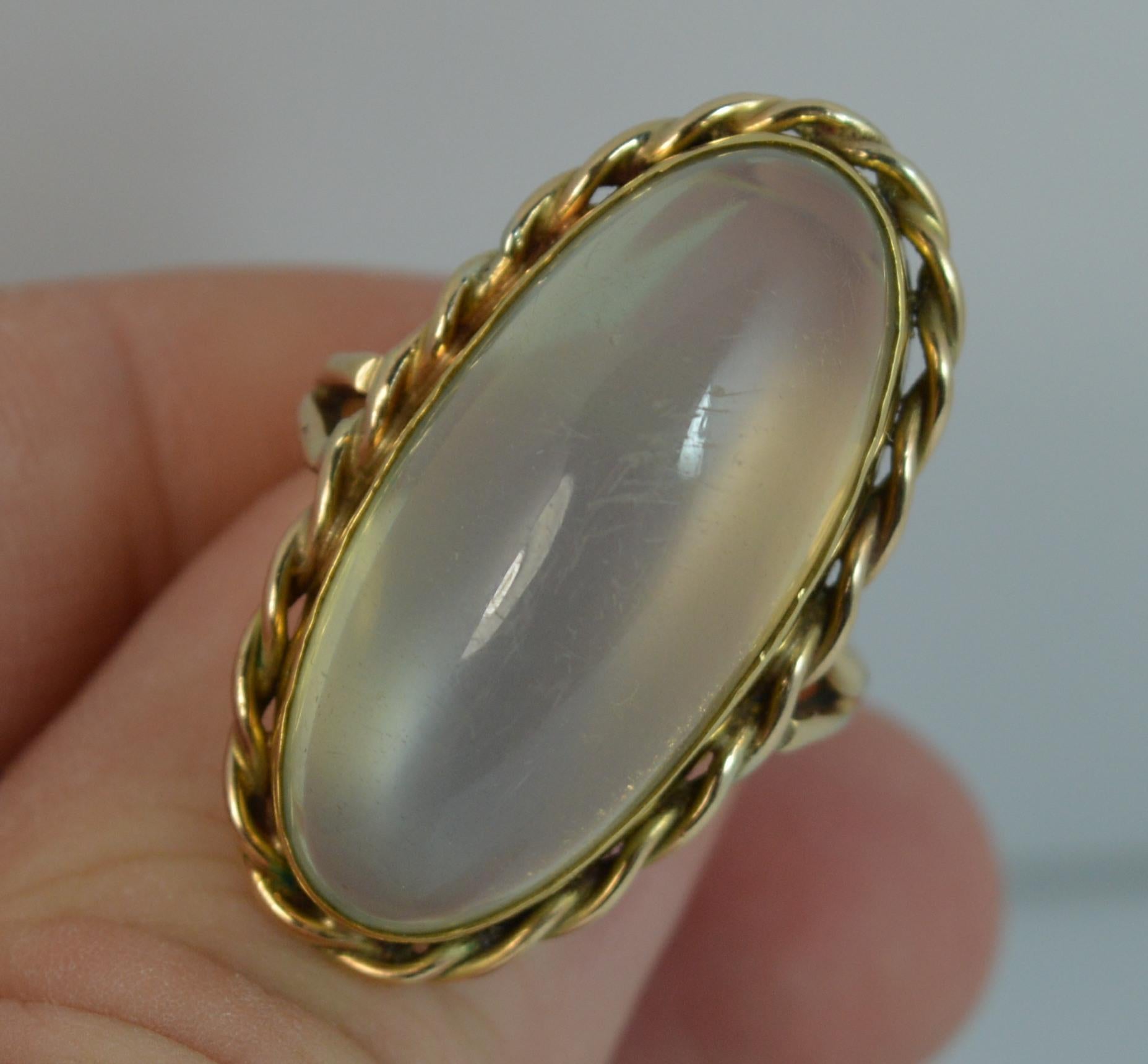 Women's Huge Impressive Moonstone Agate 9 Carat Gold Statement Solitaire Ring