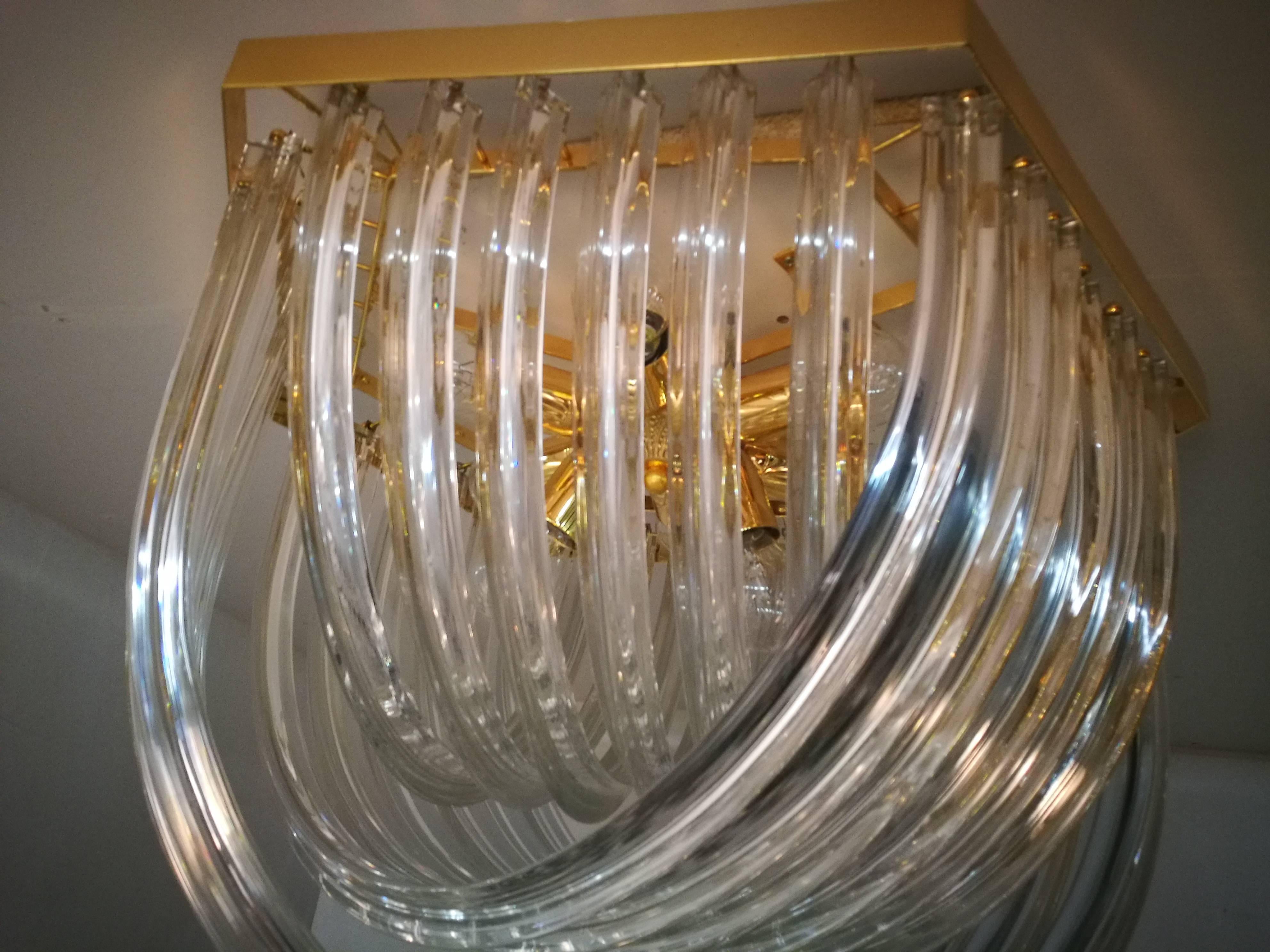 Très impressionnant Venini, verre de cristal incurvé et laiton doré, Italie en vente 1