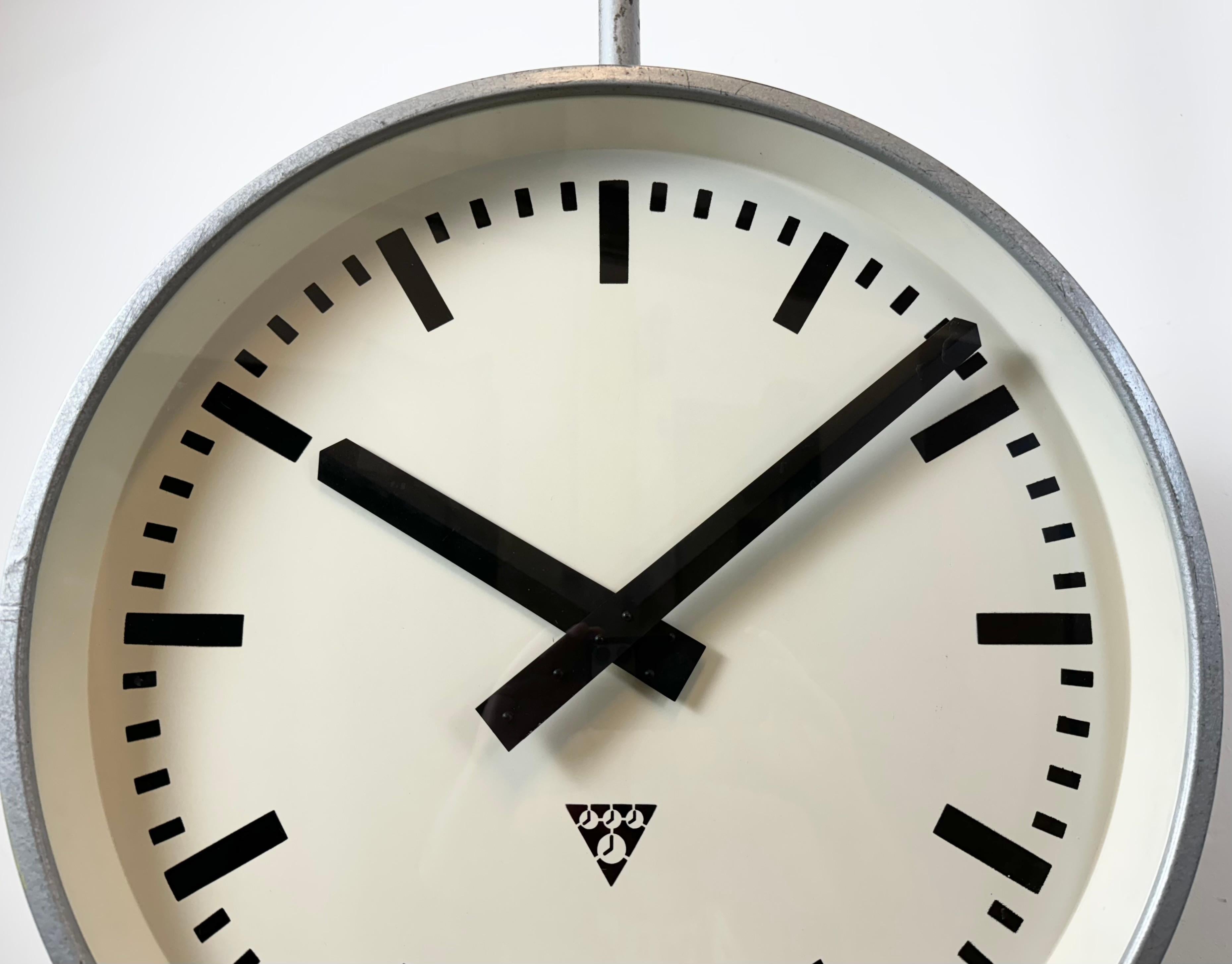 Huge Industrial Double Sided Railway or Factory Clock from Pragotron, 1960s For Sale 4