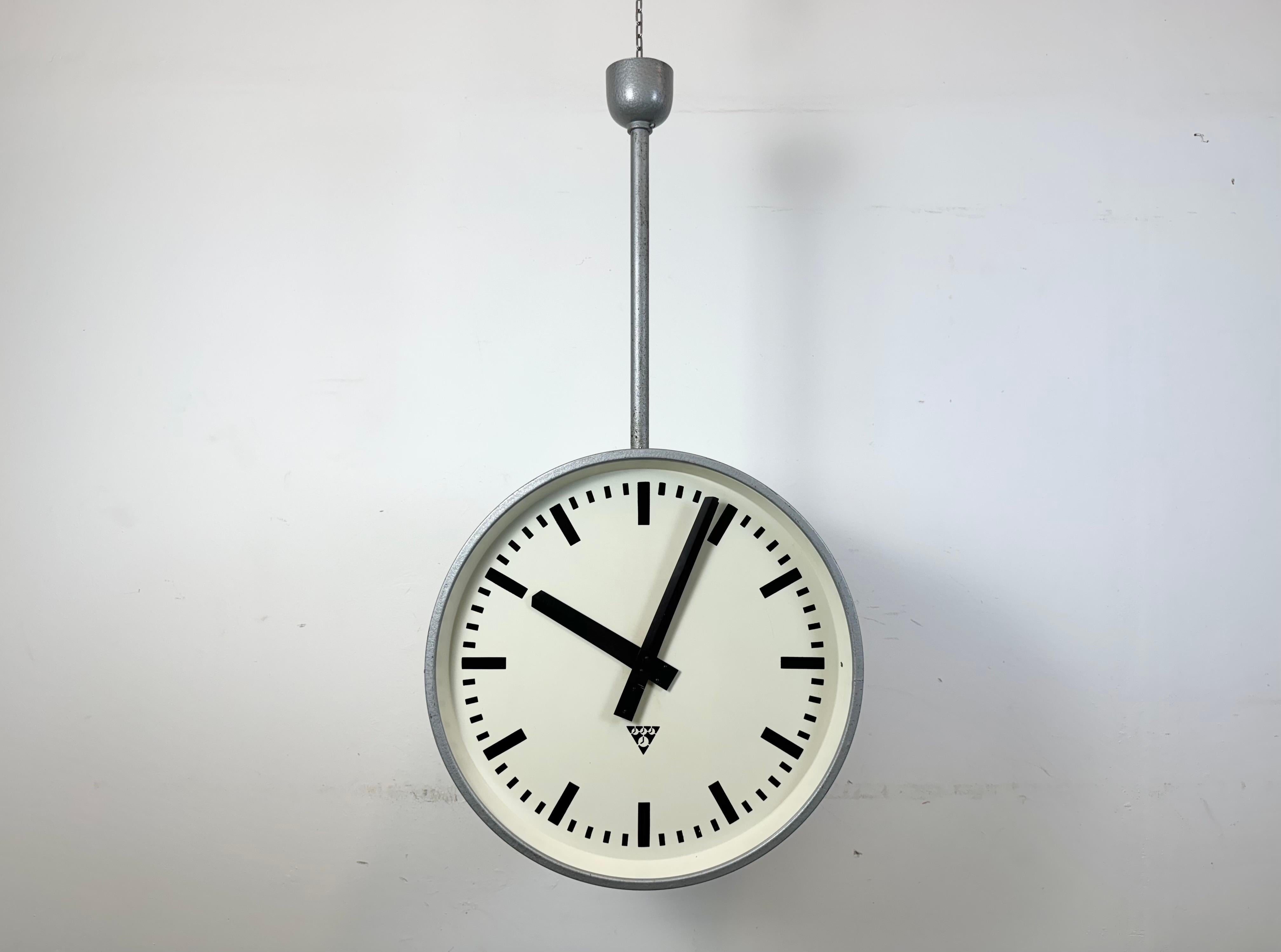 Huge Industrial Double Sided Railway or Factory Clock from Pragotron, 1960s For Sale 5