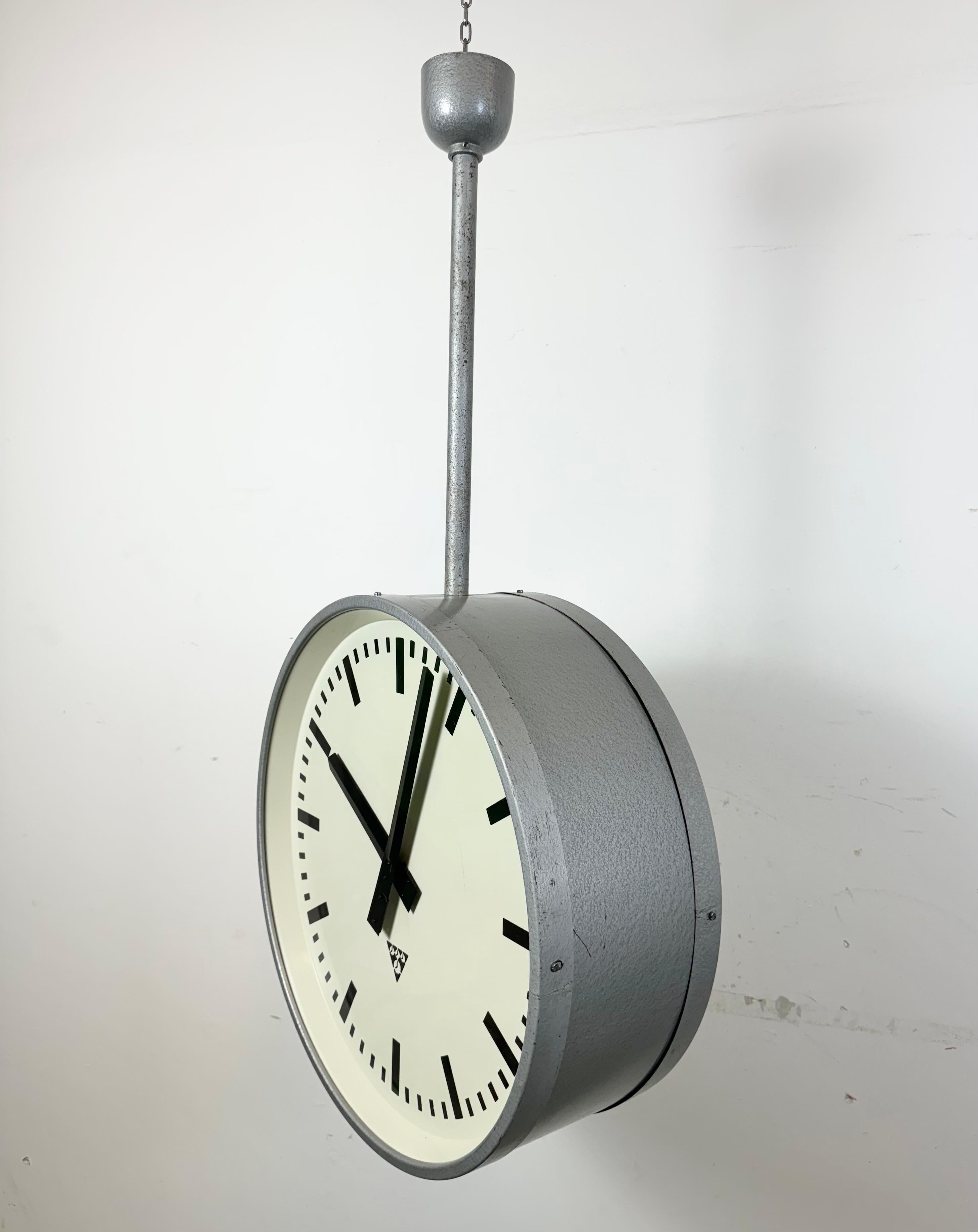 Huge Industrial Double Sided Railway or Factory Clock from Pragotron, 1960s For Sale 6