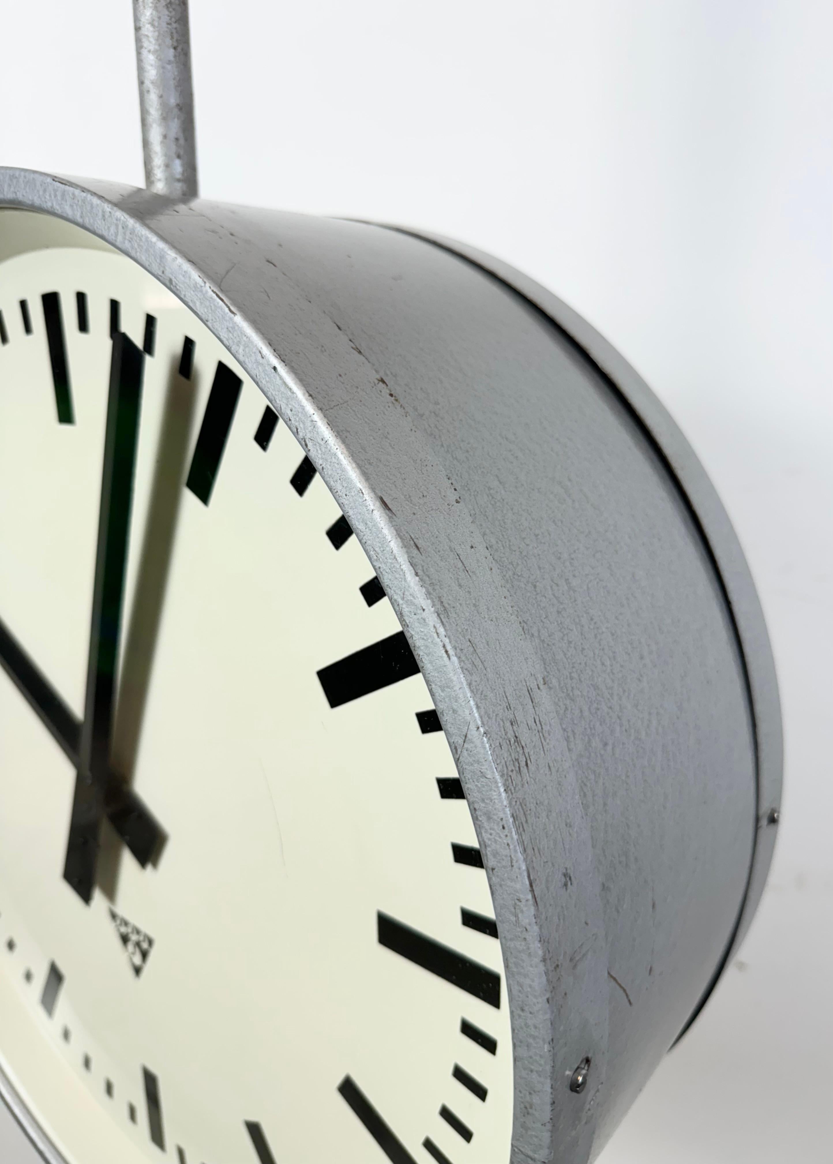 Huge Industrial Double Sided Railway or Factory Clock from Pragotron, 1960s For Sale 8