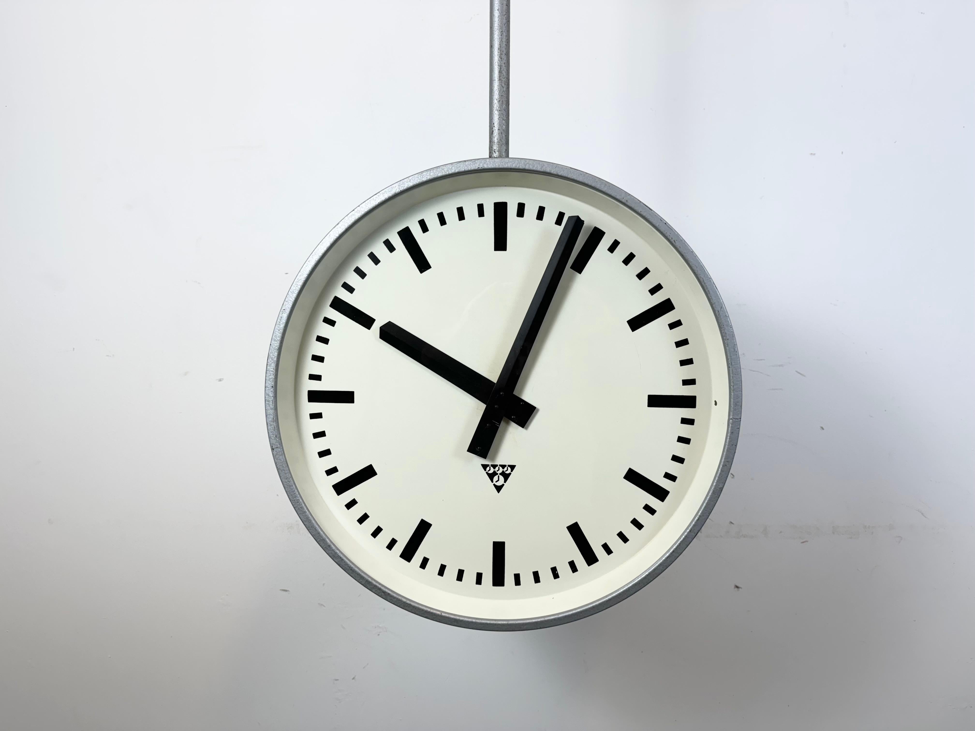 Huge Industrial Double Sided Railway or Factory Clock from Pragotron, 1960s For Sale 9