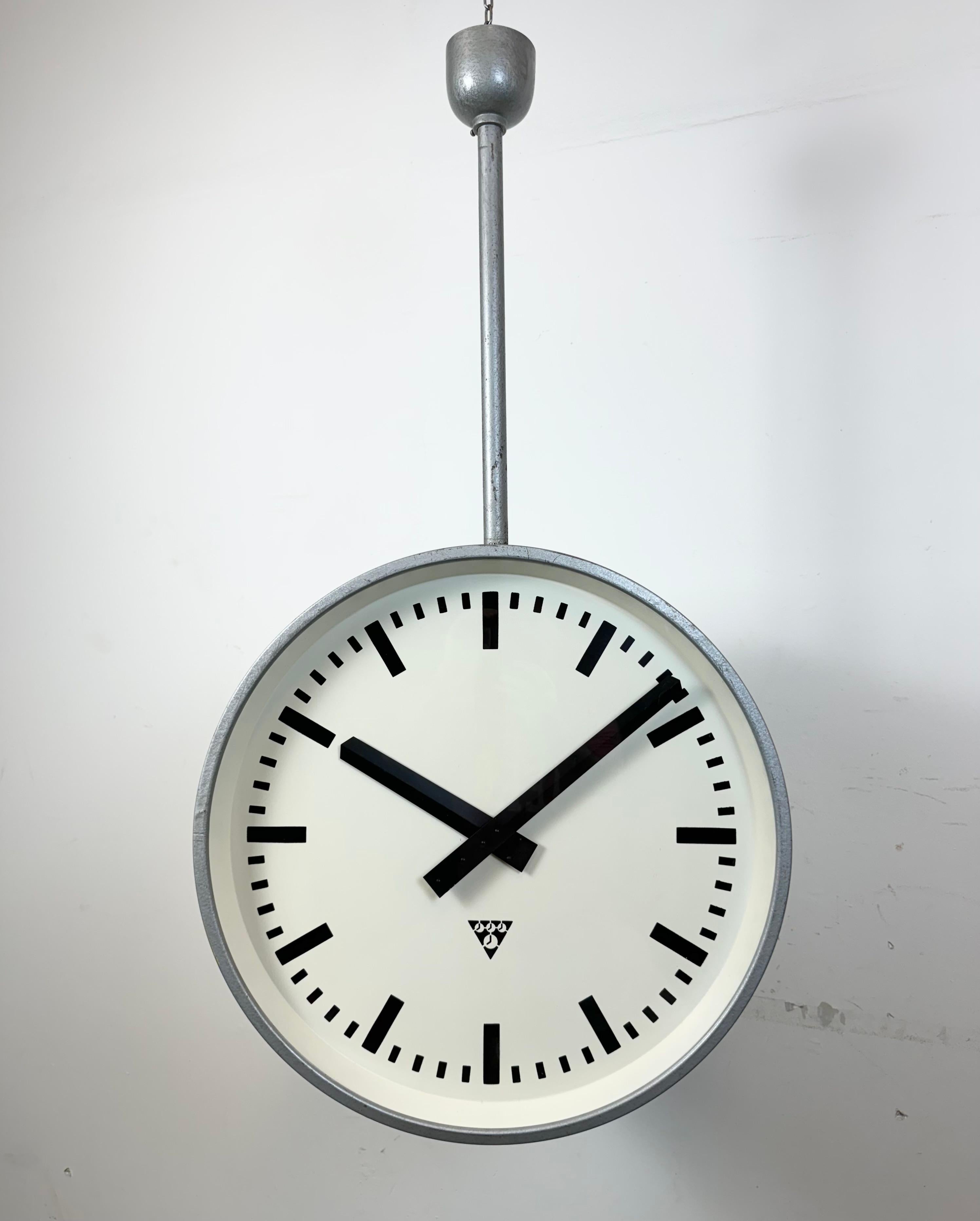 Czech Huge Industrial Double Sided Railway or Factory Clock from Pragotron, 1960s For Sale