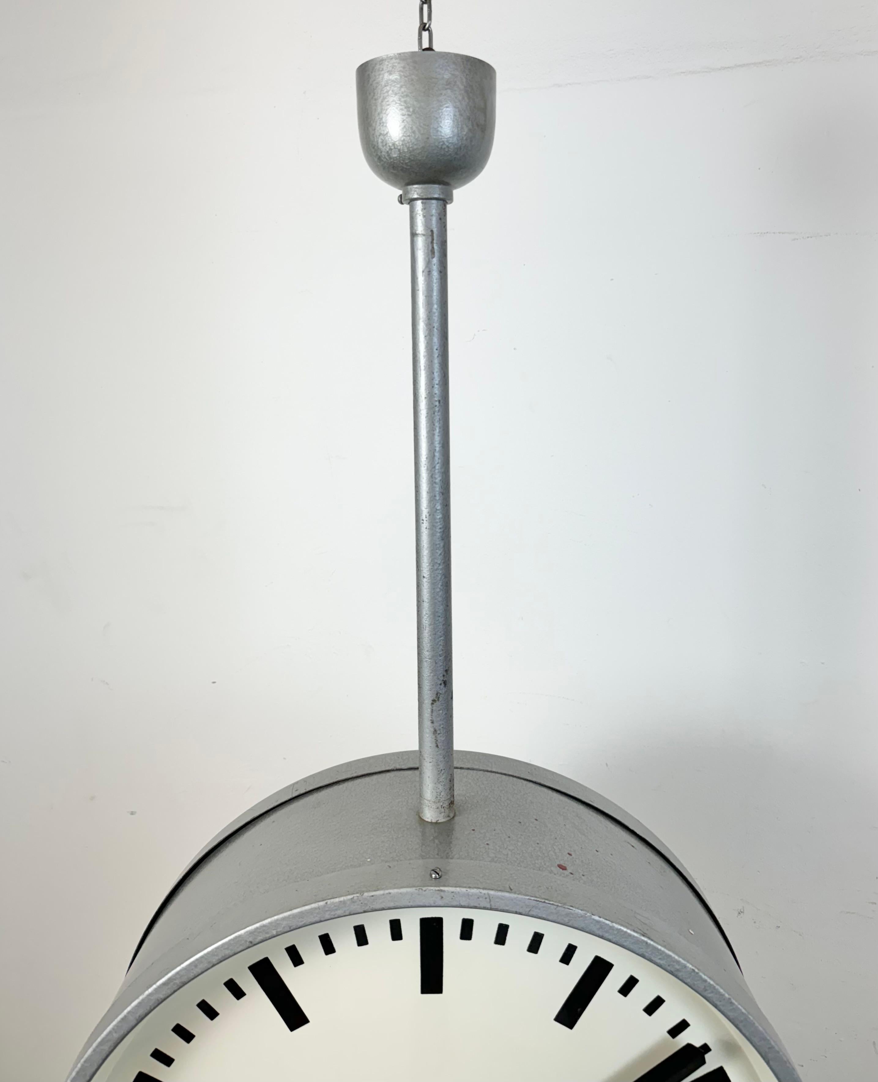 Huge Industrial Double Sided Railway or Factory Clock from Pragotron, 1960s For Sale 1