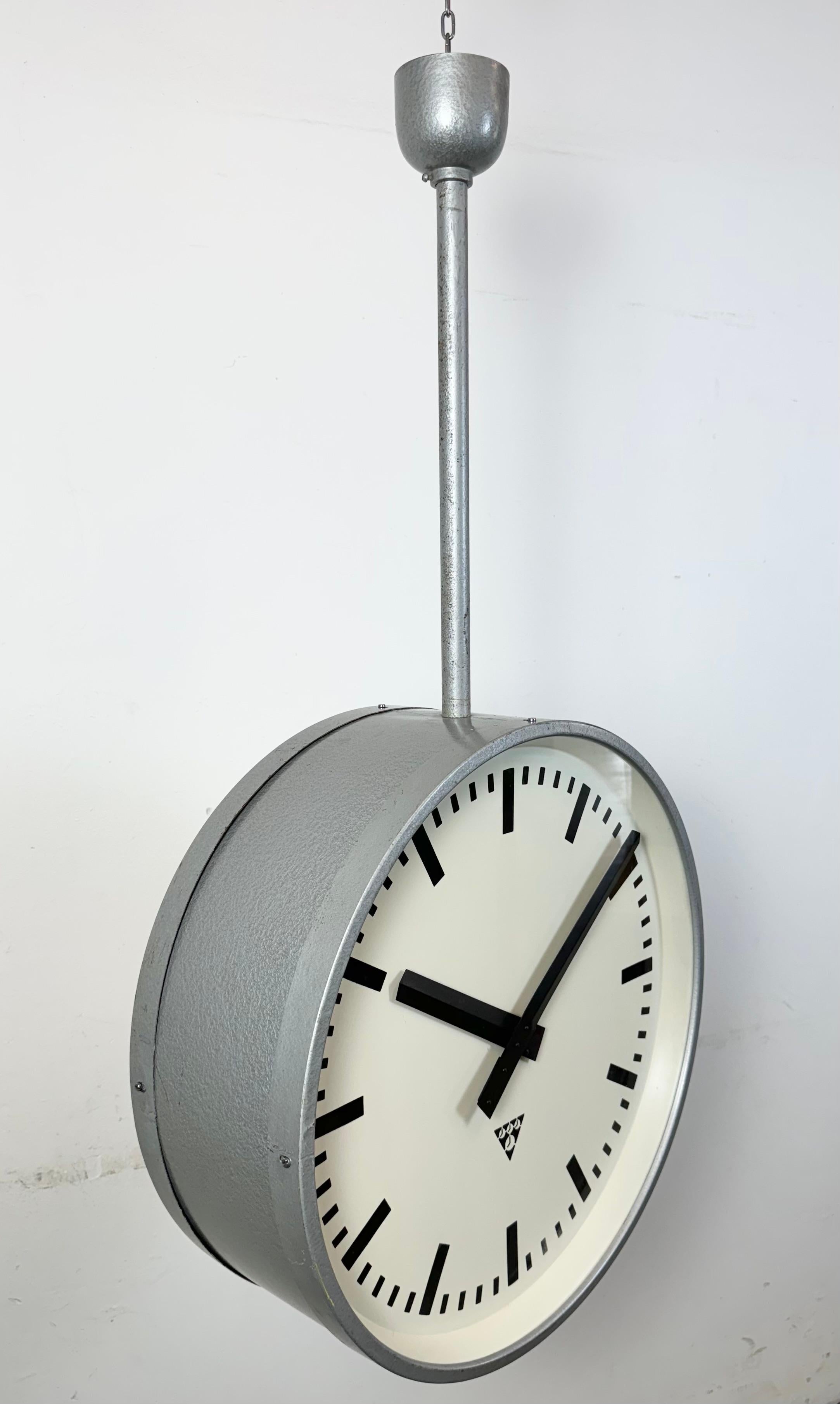 Huge Industrial Double Sided Railway or Factory Clock from Pragotron, 1960s For Sale 3