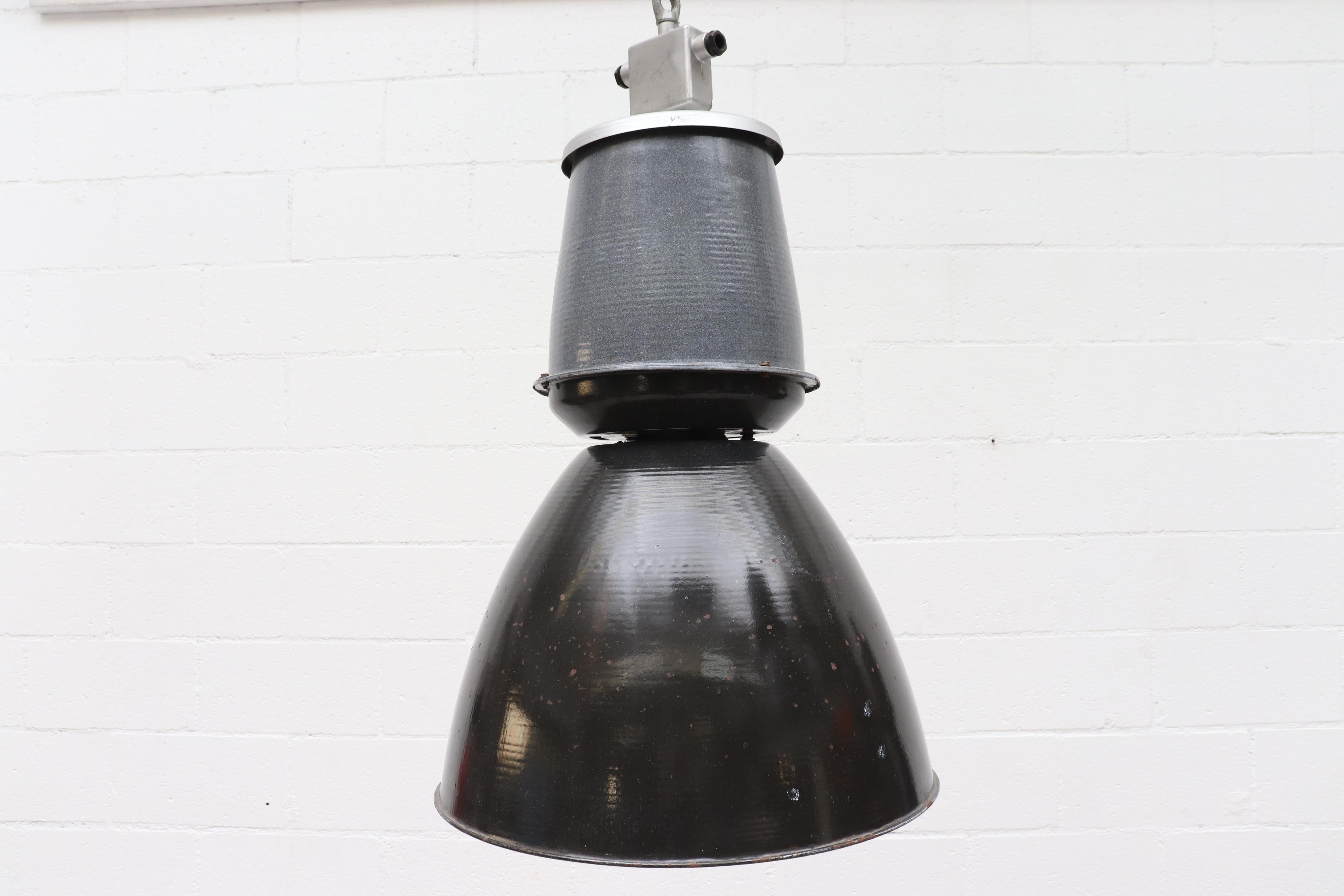 Huge Industrial Metal Factory Pendant Lamps in Assorted Grays w/ White Interior For Sale 4