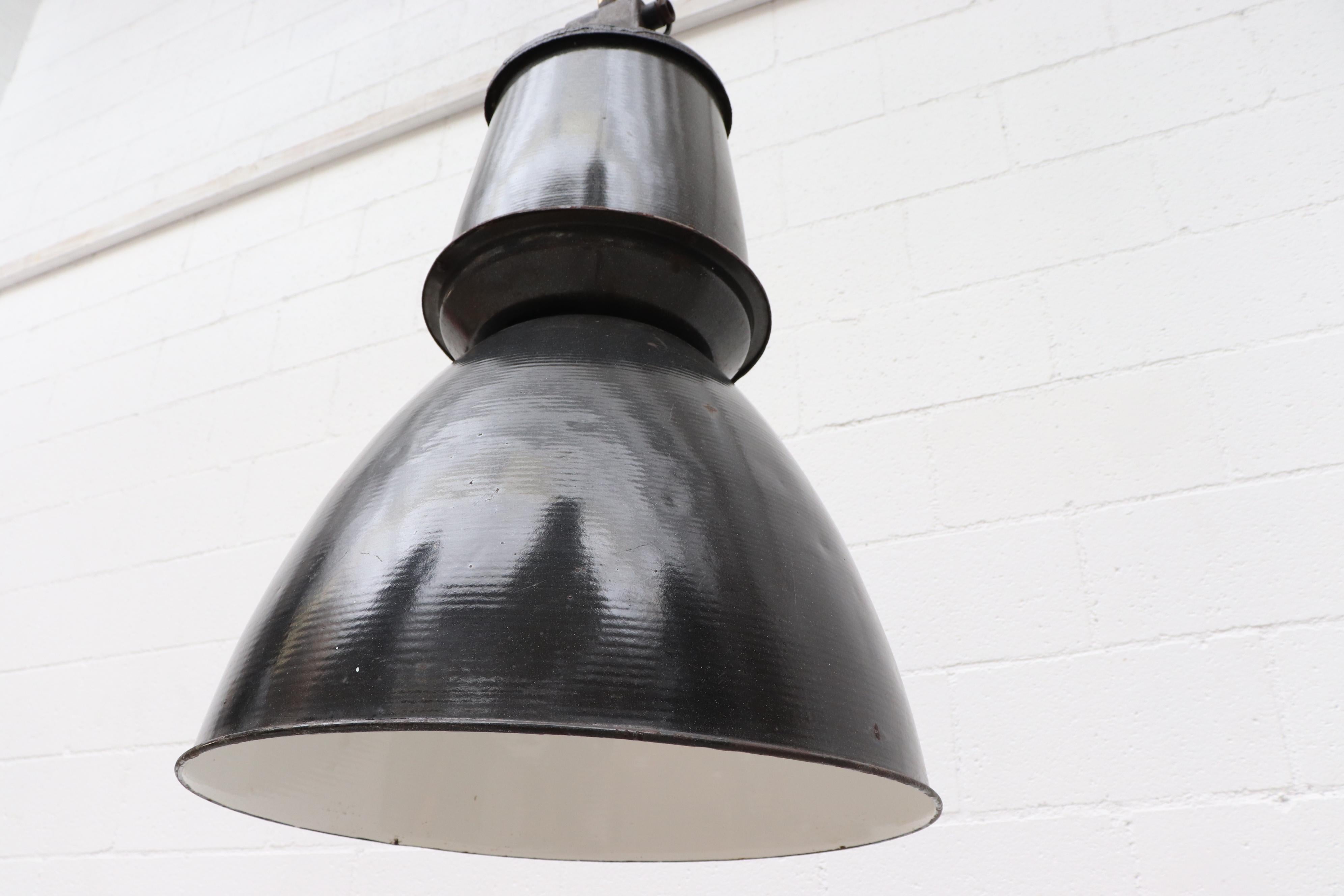 Huge Industrial Metal Factory Pendant Lamps in Assorted Grays w/ White Interior For Sale 6