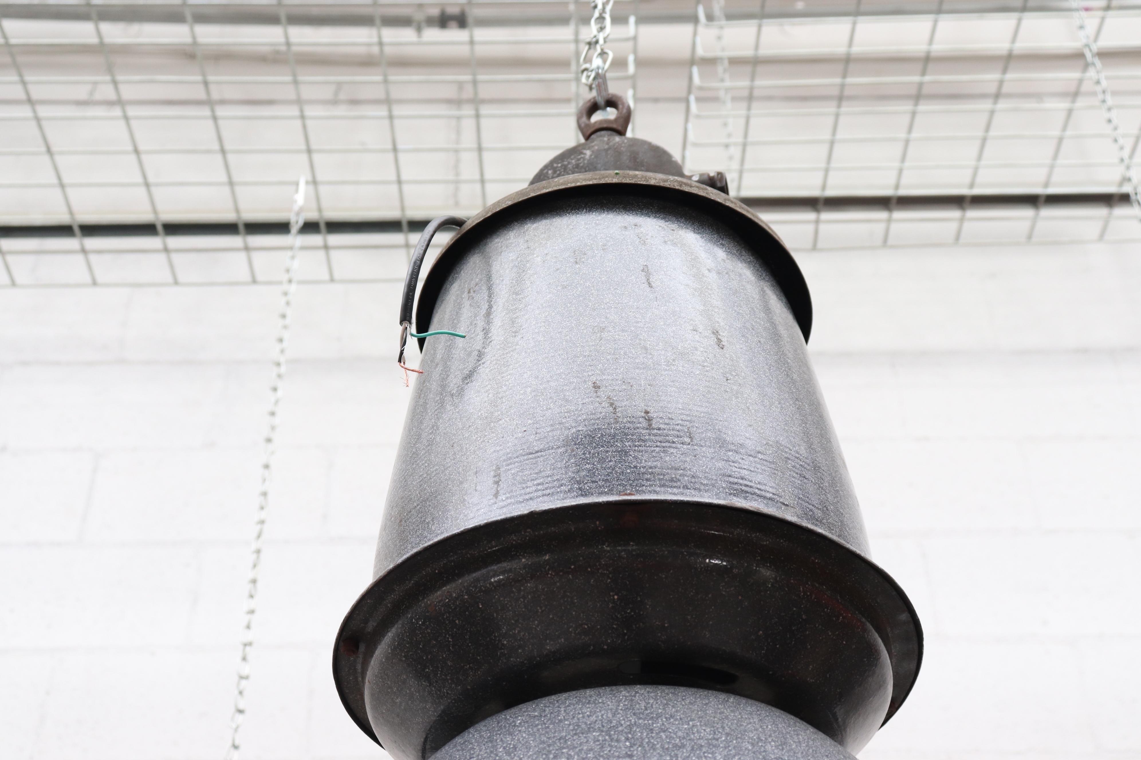 Huge Industrial Metal Factory Pendant Lamps in Assorted Grays w/ White Interior For Sale 8