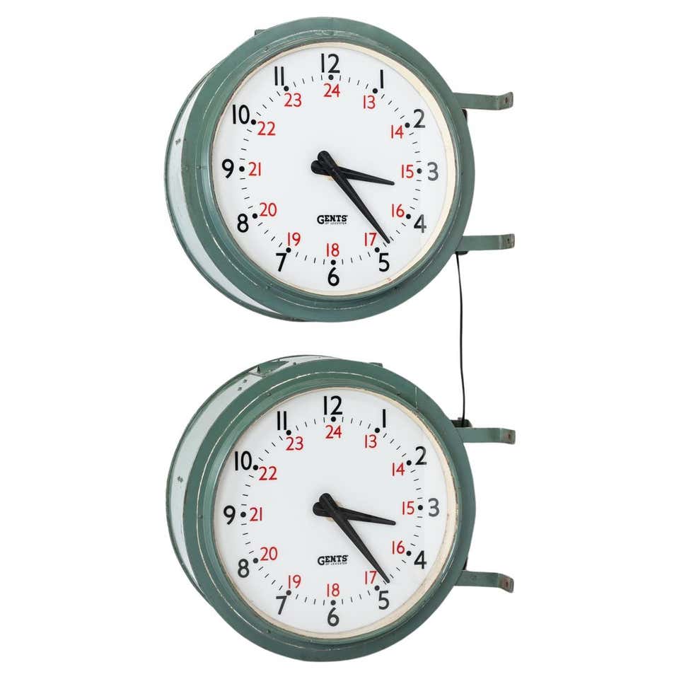 Large Double-Sided Illuminated Railway Station or Factory Clock at ...