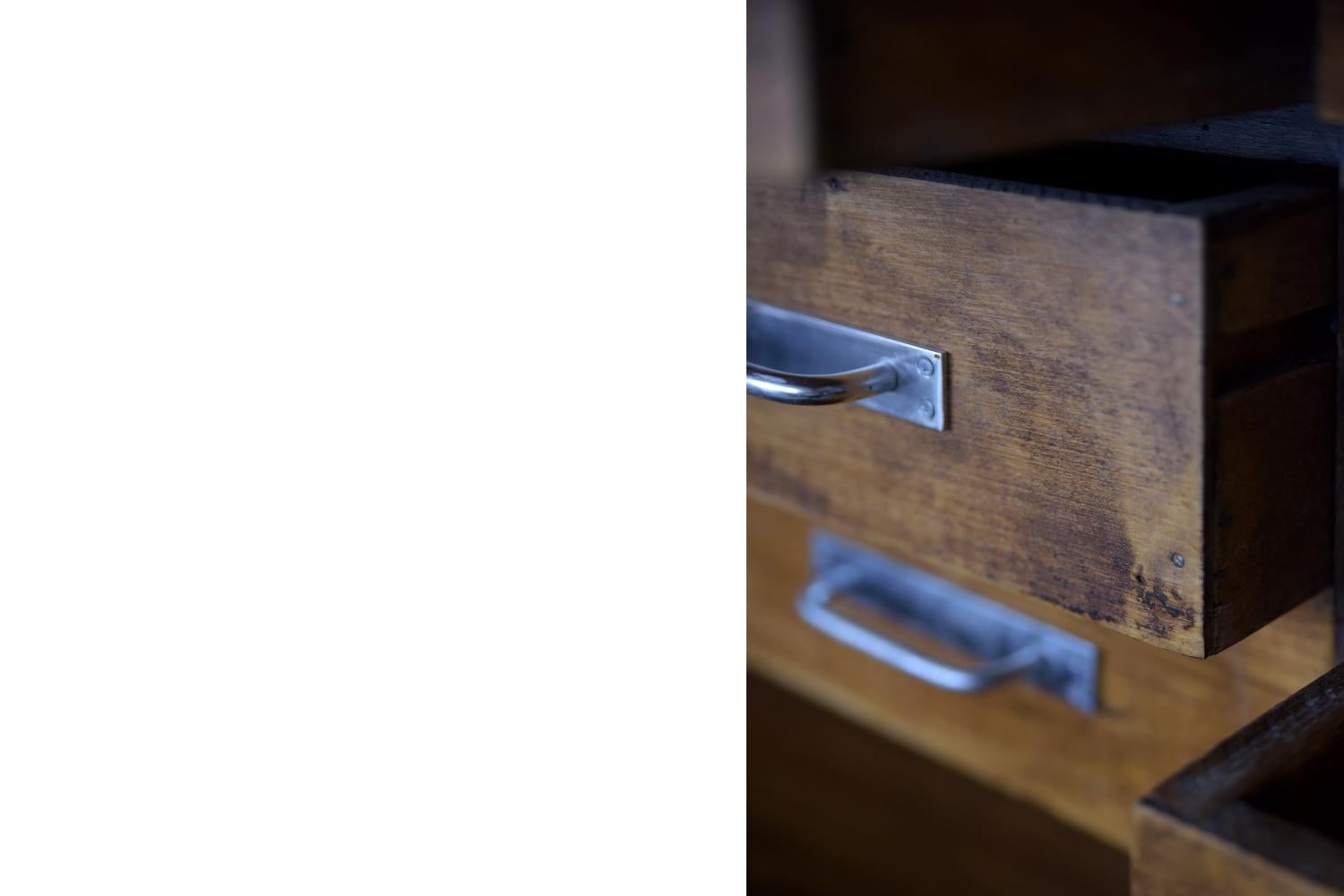 Vintage Original Antique Huge Industrial Oak Wood Architect Cabinet, 1930s 9