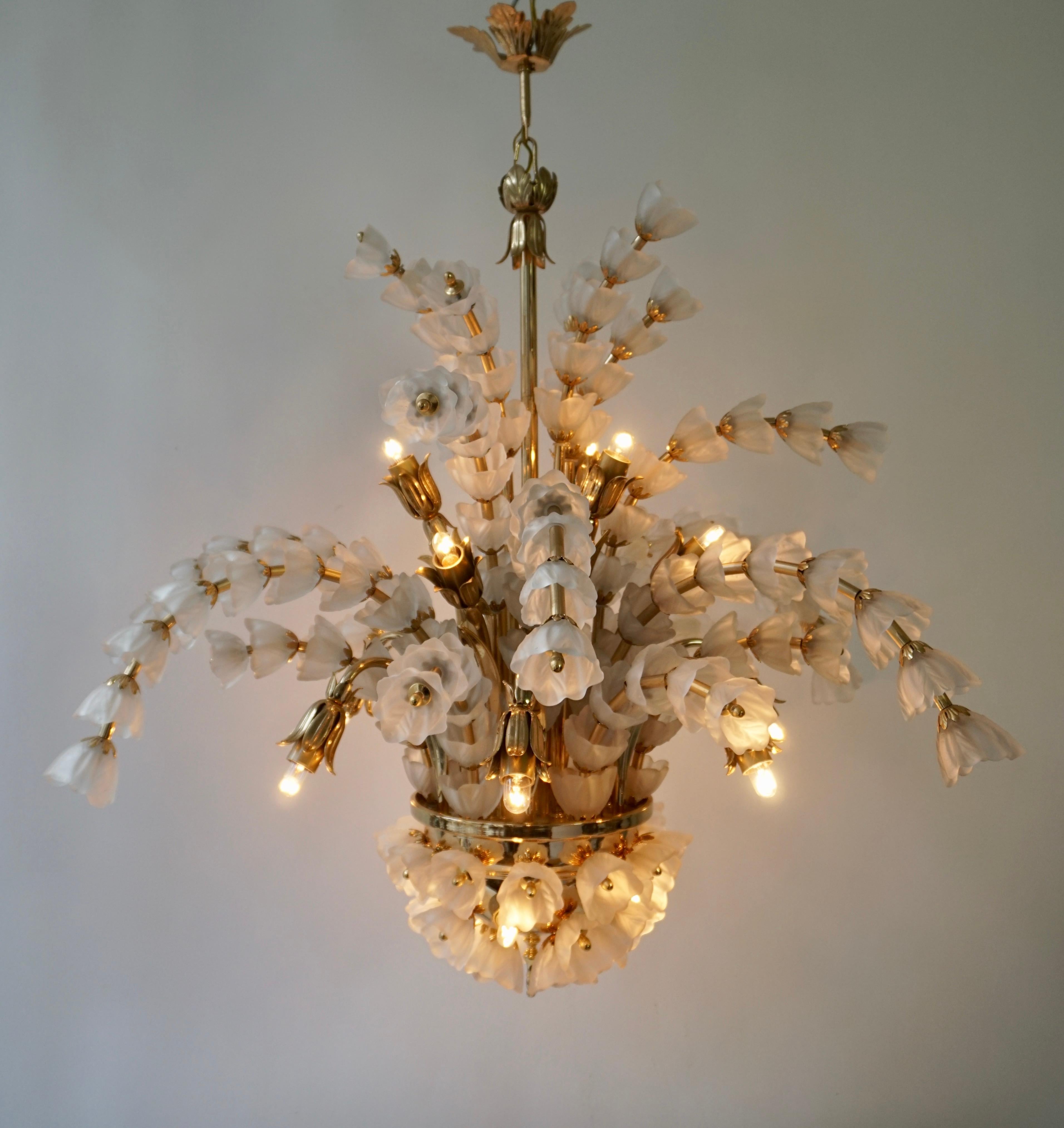 Art Glass Huge Italian Chandelier in Brass with 159 Murano Glass Flowers