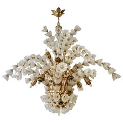 Huge Italian Chandelier in Brass with 159 Murano Glass Flowers