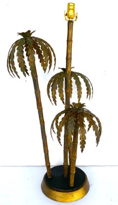 Huge Italian Gilt Metal Triple Palm Tree Table Lamp