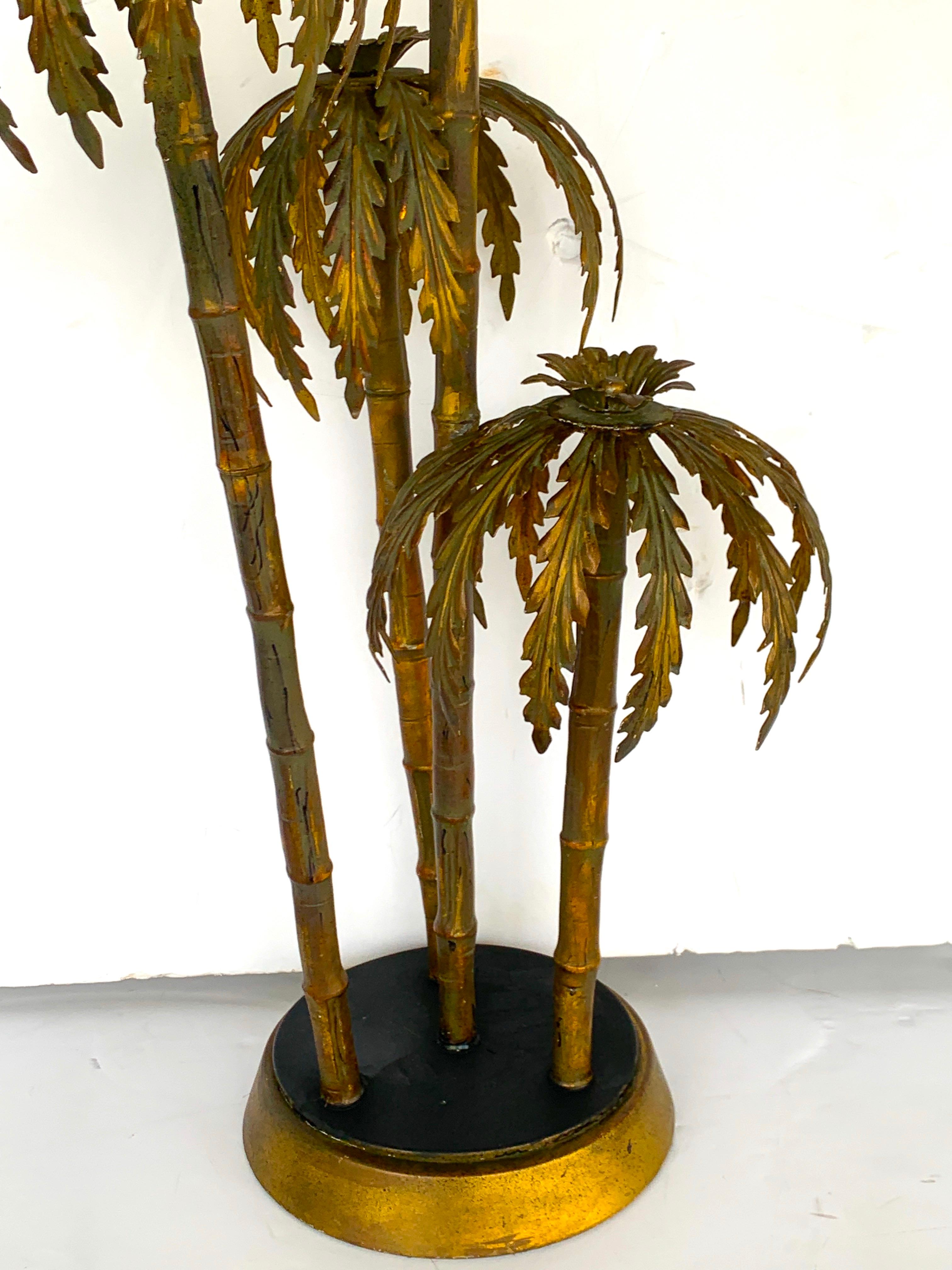 Huge Italian Gilt Metal Triple Palm Tree Table Lamp For Sale 1