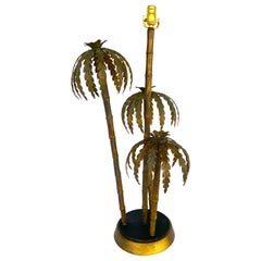 Huge Italian Gilt Metal Triple Palm Tree Table Lamp