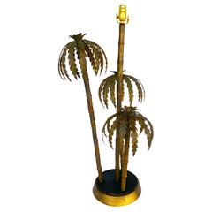 Huge Italian Gilt Metal Triple Palm Tree Table Lamp
