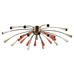 Huge Italian Mid Century Brass Flush Mount Chandelier