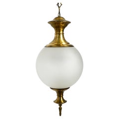 Huge Italian Mid Century Brass Glass Pendant Lamp by Luigi Caccia Dominioni
