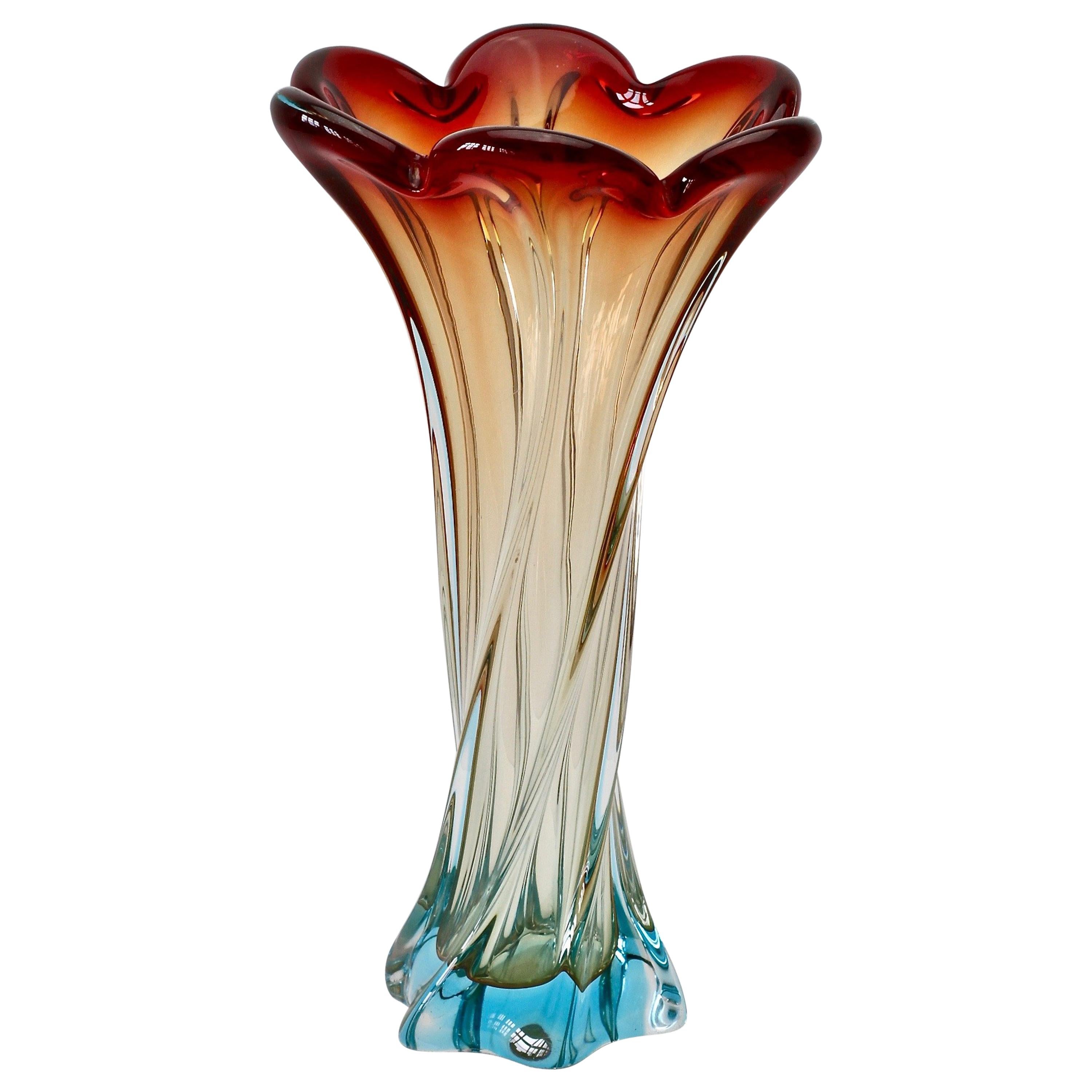 MidCentury Modern Twisted Spiral Amber Murano Glass Vase at 1stdibs