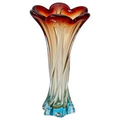 Huge Italian Retro Mid-Century Murano Style Twisted Glass Vase circa 1950s