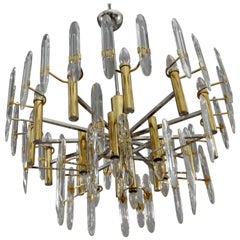 Huge Italian Midcentury Sciolari Eighteen-Light Brass and Crystal Chandelier