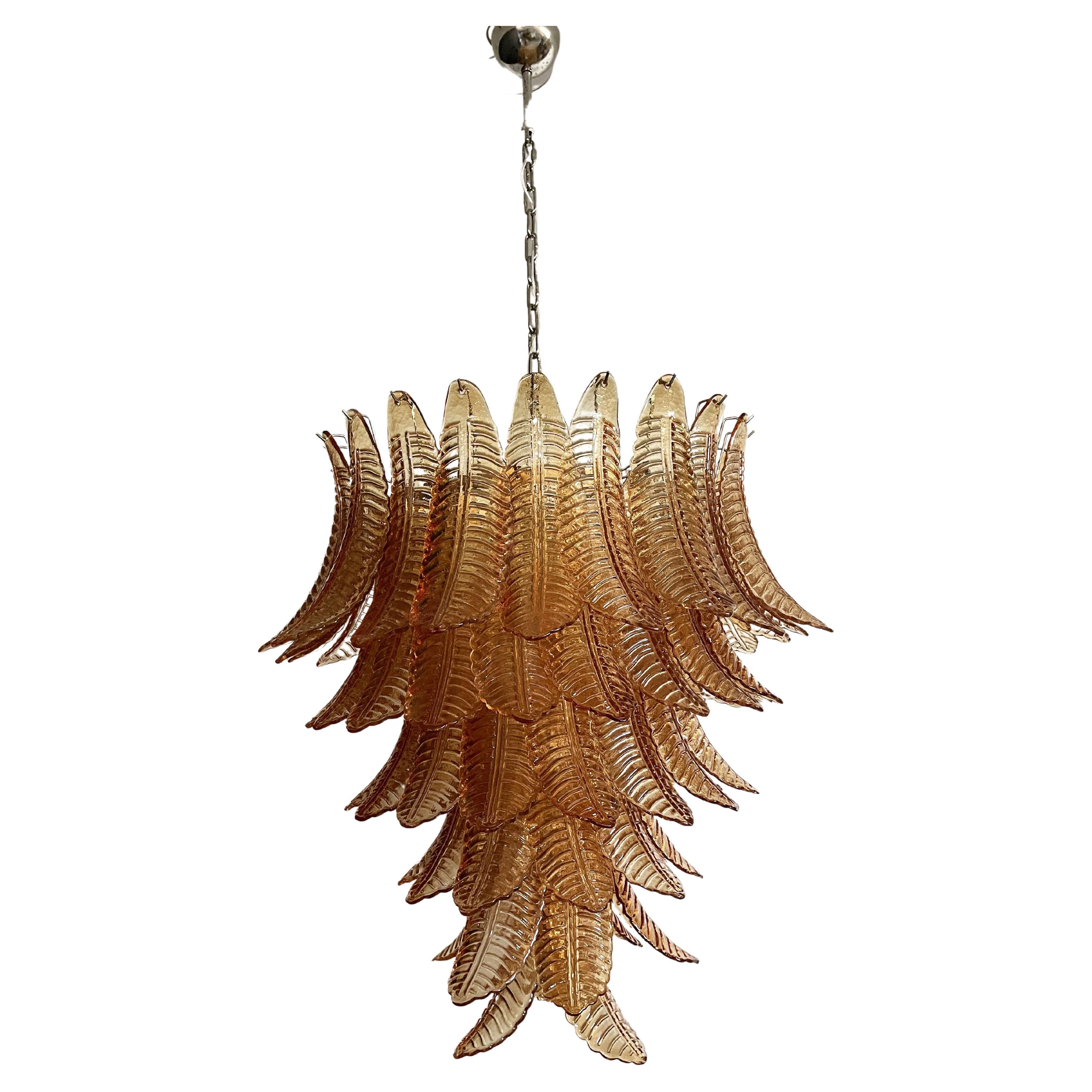 Huge Italian Murano Felci Glass Chandelier, 75 Amber Glasses For Sale