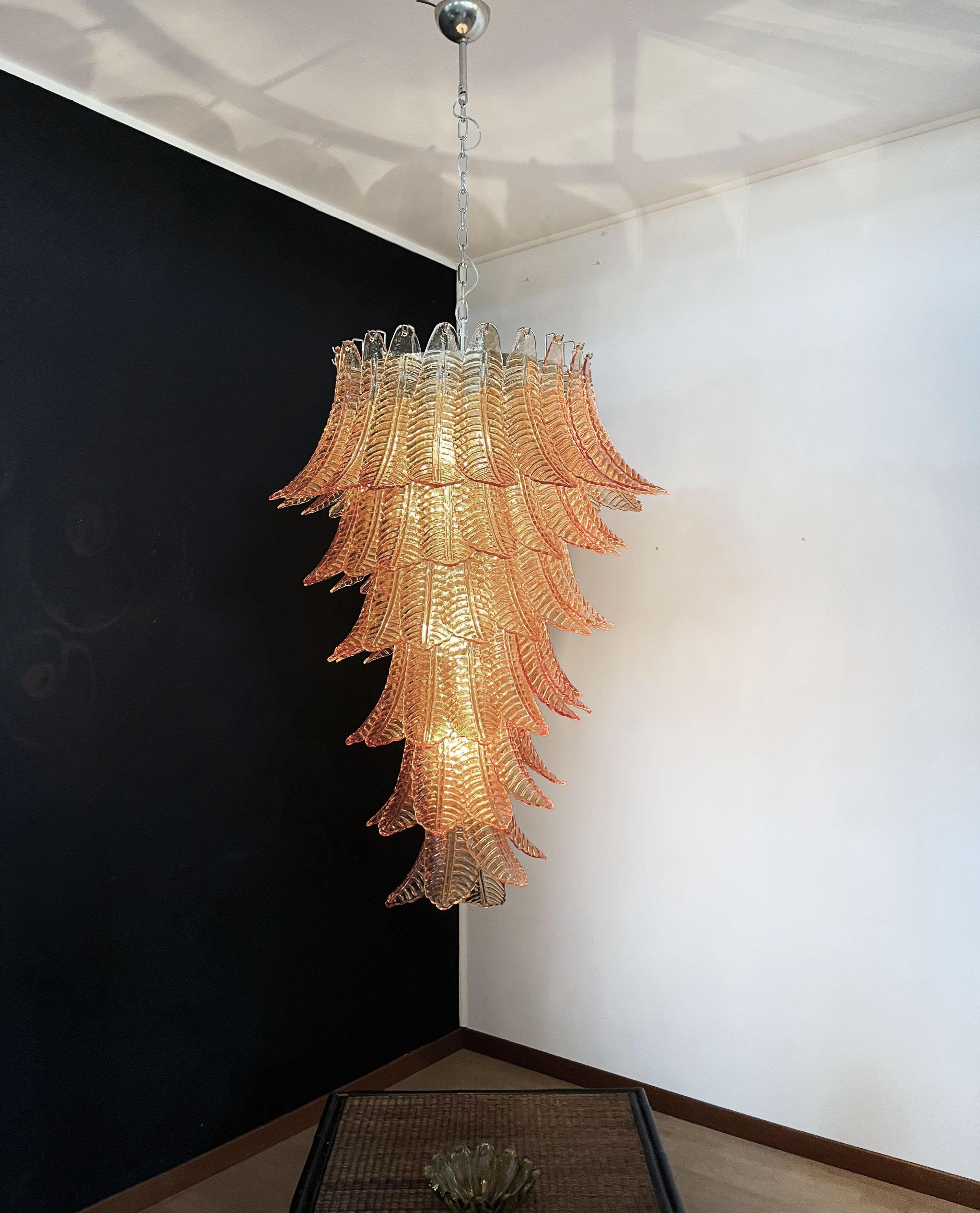 Huge Italian Murano Felci Glass Spiral Chandelier, 83 Amber Glasses For Sale 7