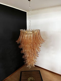 Huge Italian Murano Felci Glass spiral chandelier - 83 amber glasses